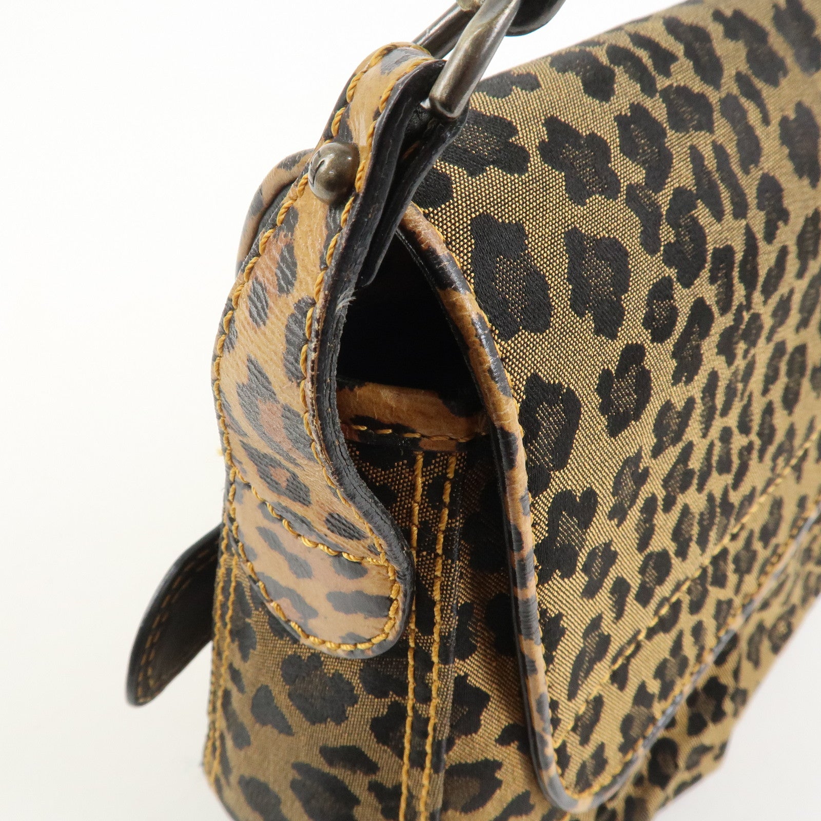 FENDI Canvas Leather Shoulder Bag Hand Bag Leopard Brown 8BR551