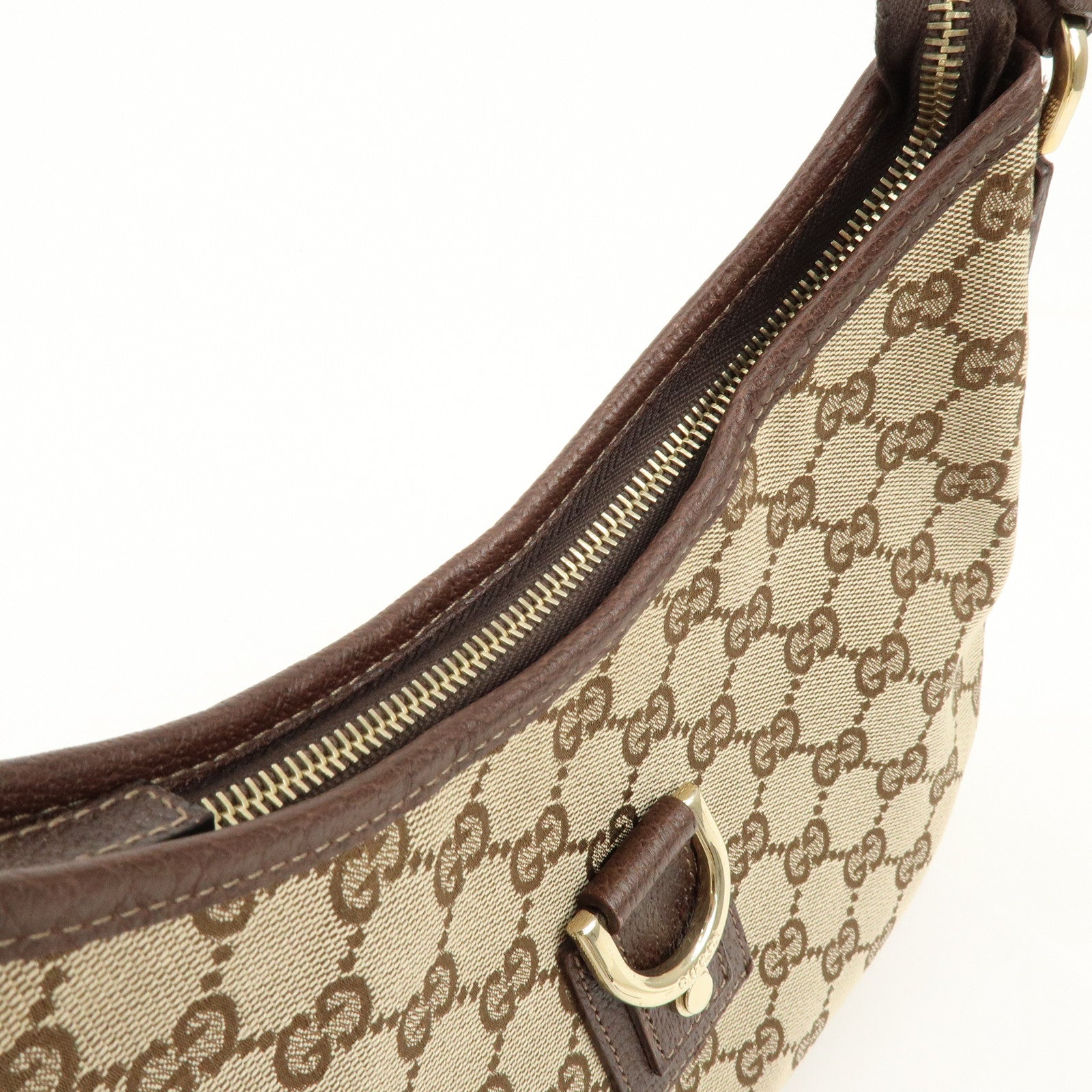 GUCCI Abbey GG Canvas Leather Shoulder Bag Beige Brown 130738