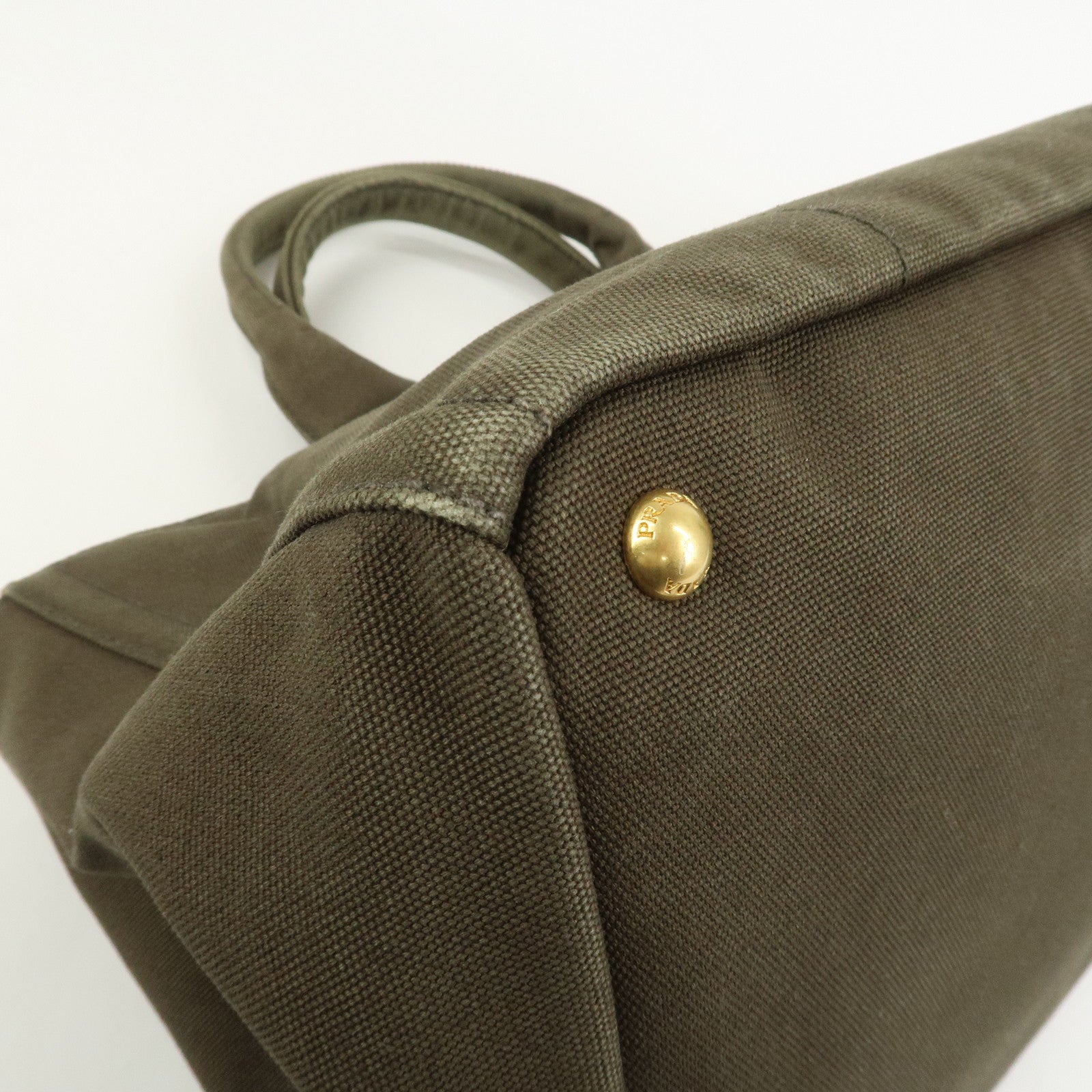 PRADA Triangle Logo Canapa Large Tote Hand Bag Bijou Khaki BN1872