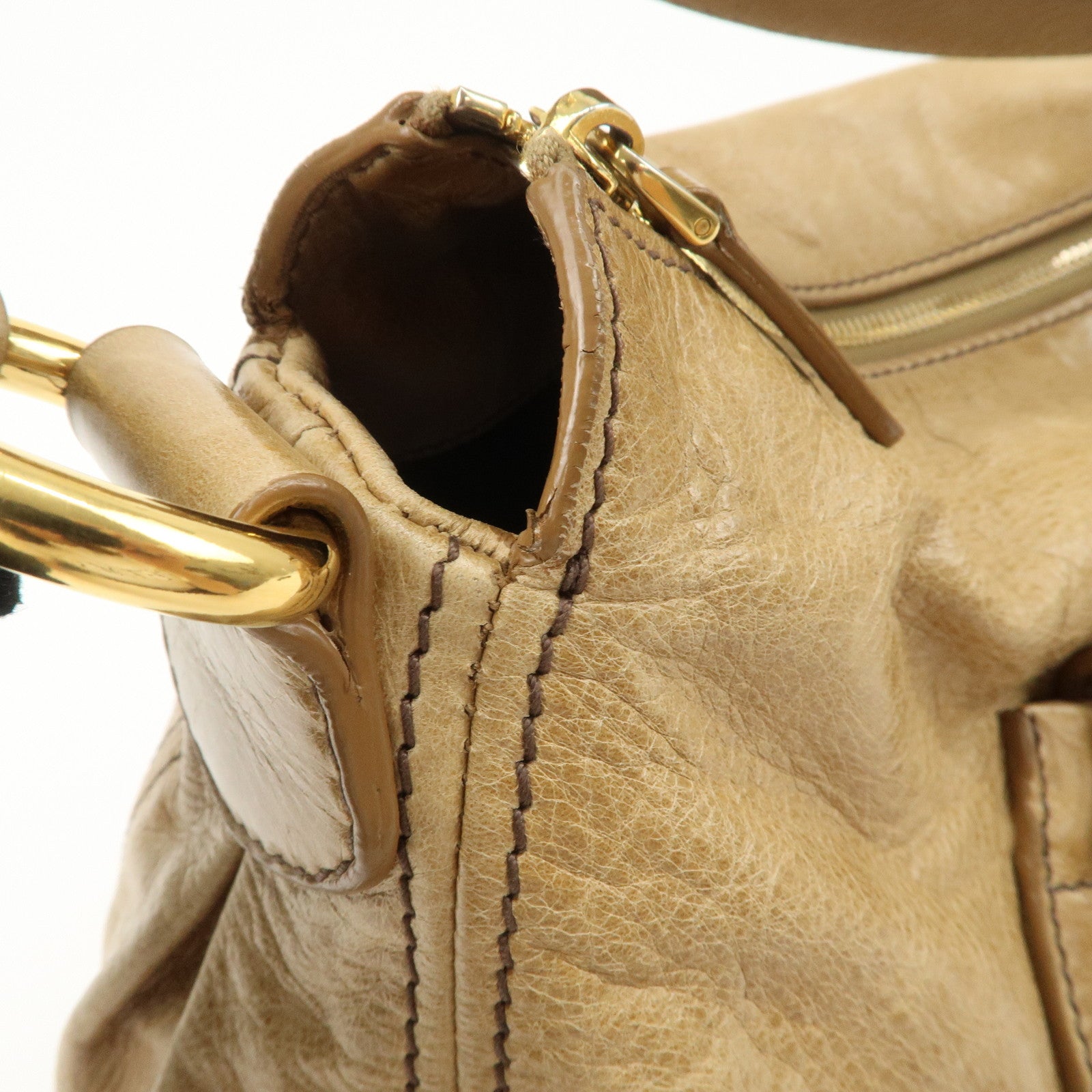 MIU MIU Leather Shoulder Bag Hand Bag Beige Gold Hardware