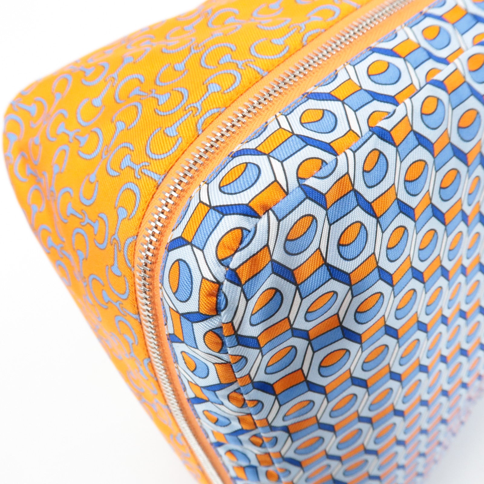 HERMES Eau des Voyages PM Silk Pouch Orange Blue Used