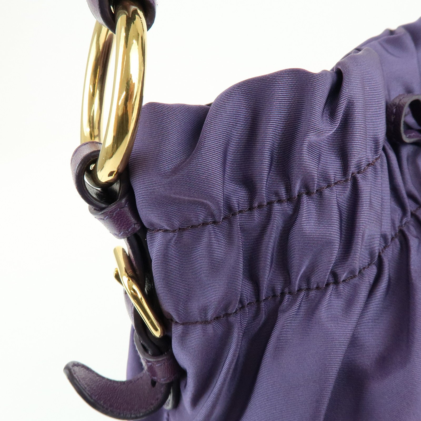 PRADA Ribbon Nylon Leather Shoulder Bag Hand Bag Purple BR4237