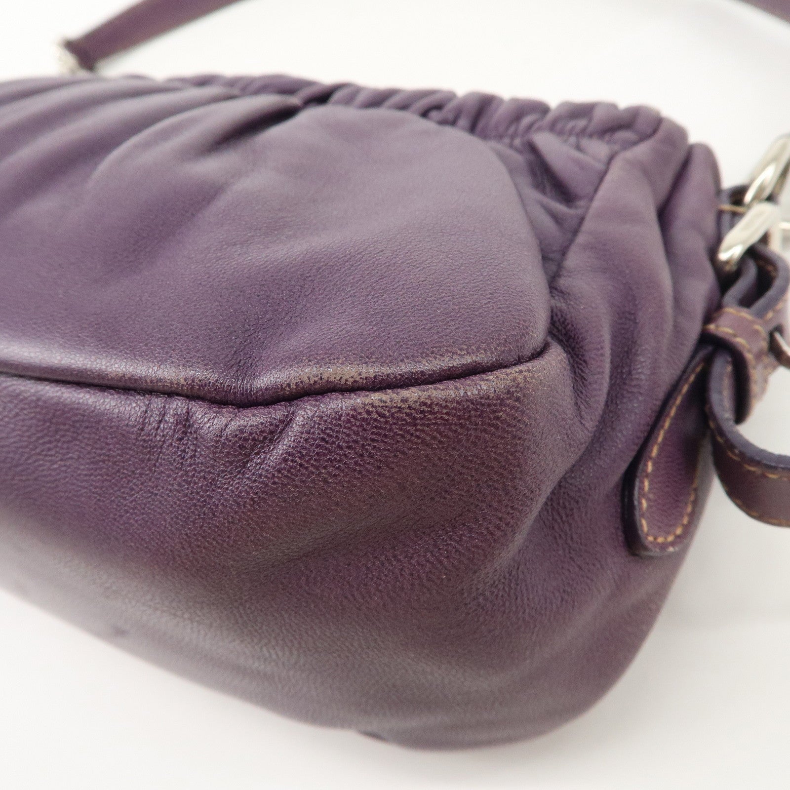 PRADA Ribbon Leather Shoulder Bag Hand Bag Purple Used
