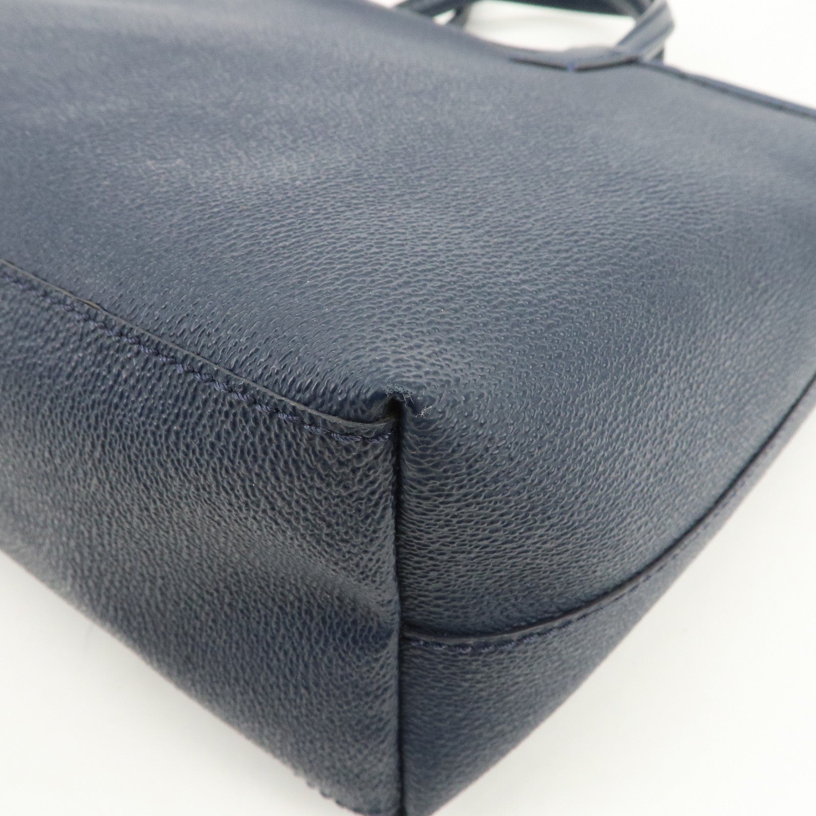 TORY BURCH Leather Tote Bag Hand Bag Navy