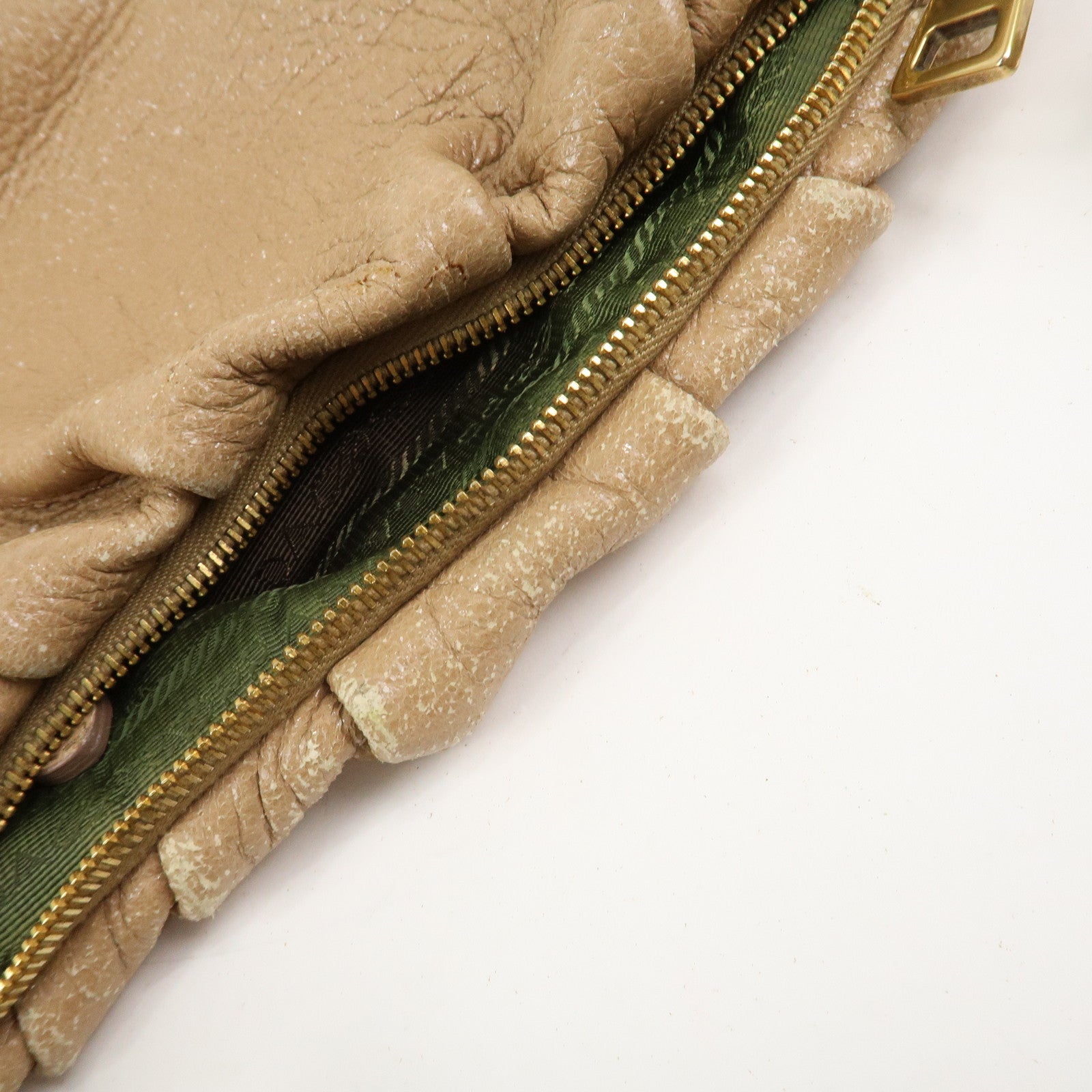 PRADA Logo Leather Chain Shoulder Bag Hand Bag Beige