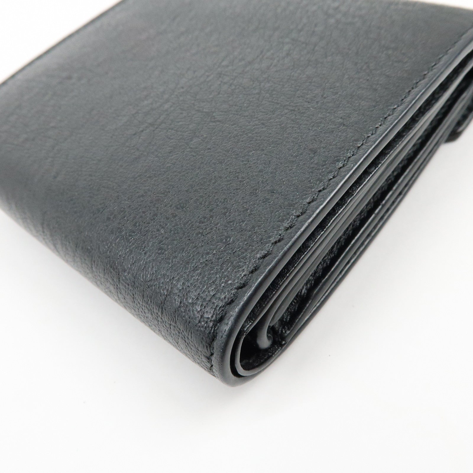 BALENCIAGA Logo Leather Bi-fold Compact Flap Wallet Black 637450