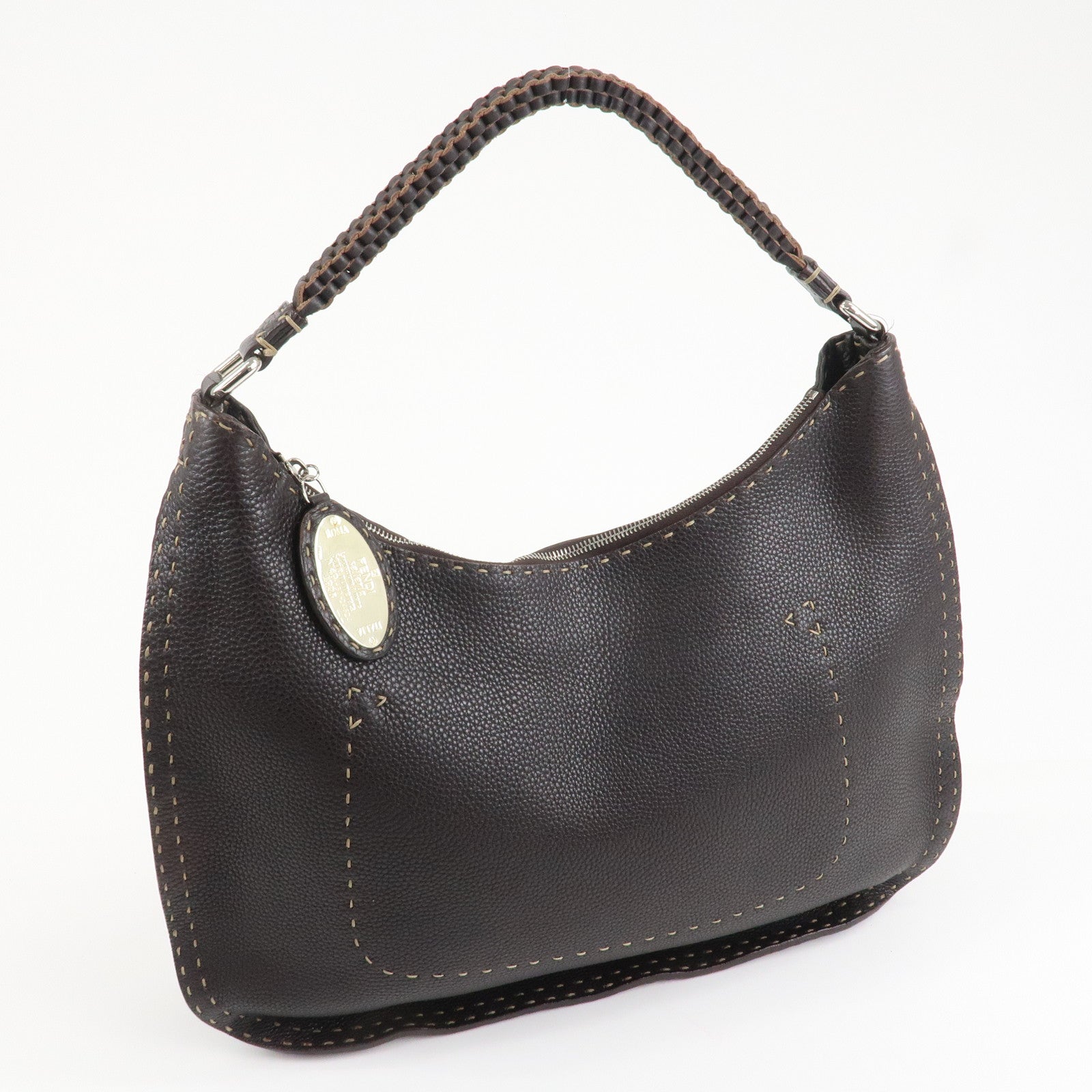 FENDI Selleria Leather Shoulder Bag Hand Bag Brown 8BR582 Used