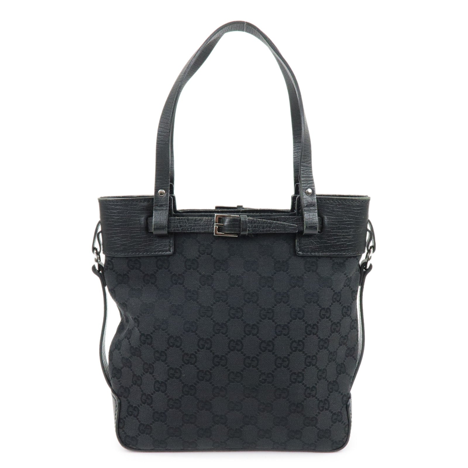 GUCCI GG Canvas Leather Tote Bag Hand Bag Shoulder Bag Black 107757