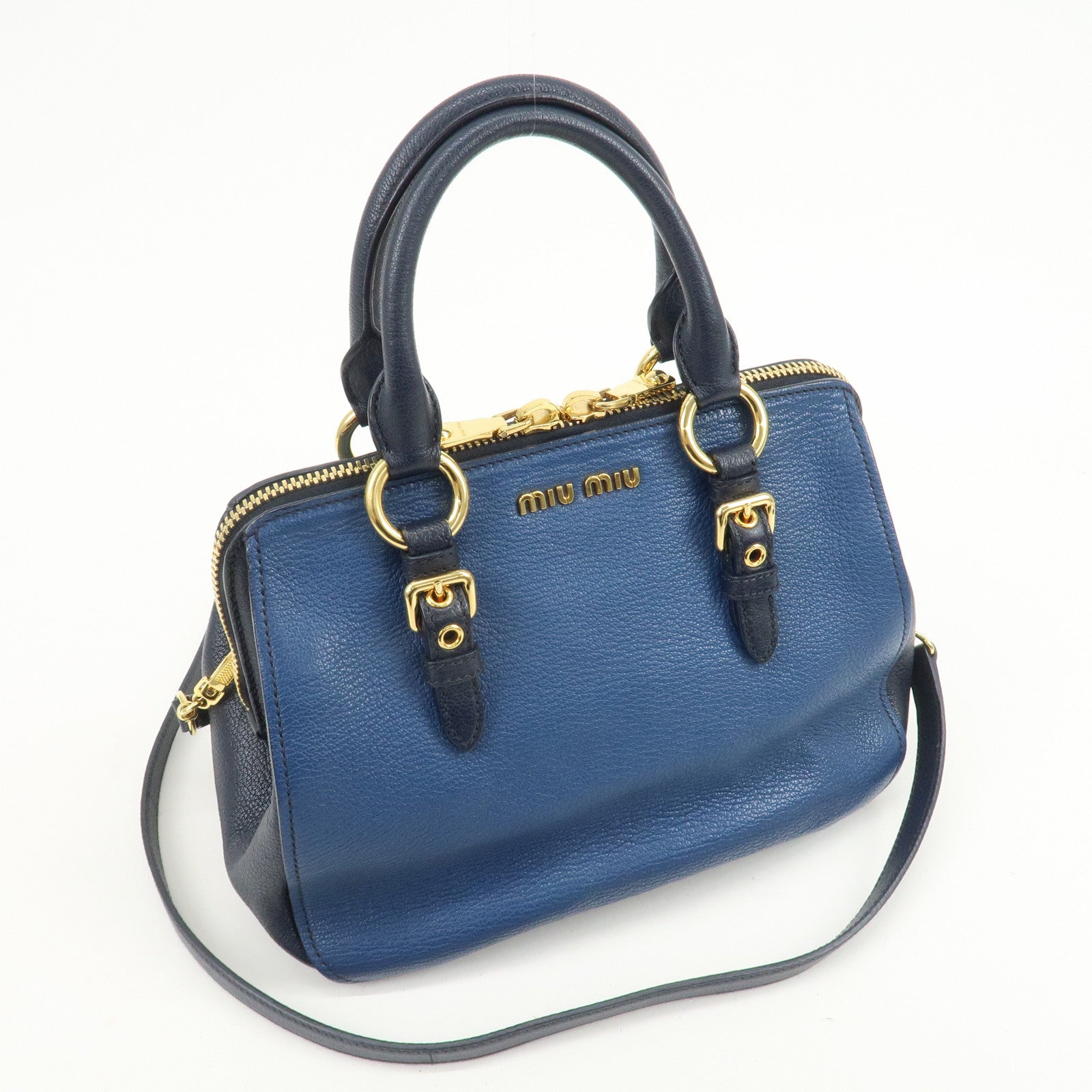 MIU MIU MADRAS 2Way Bag Hand Bag Shoulder Bag Blue RL0058