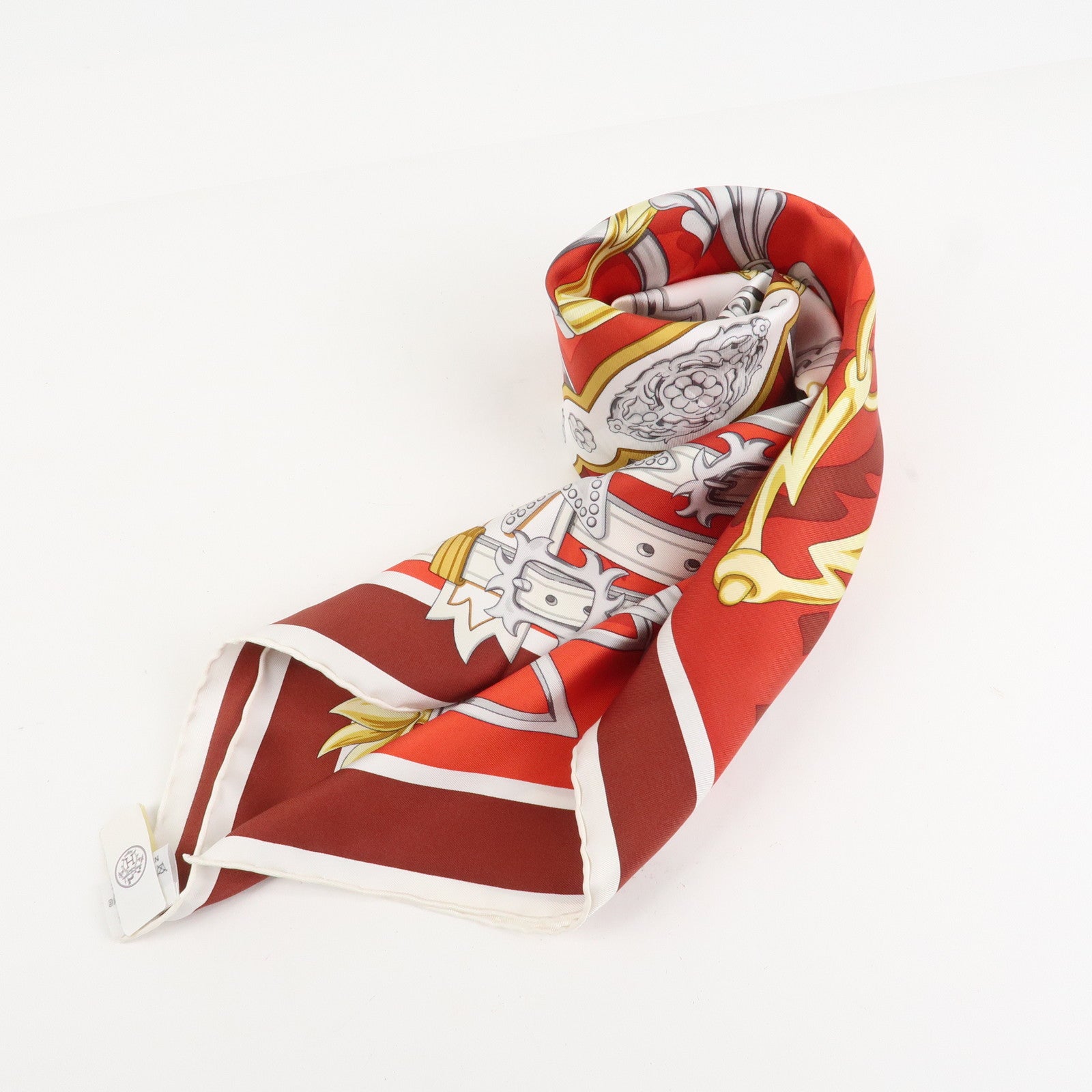 HERMES Carre 90 Silk 100% BRIDES ET DESTIN Red Used