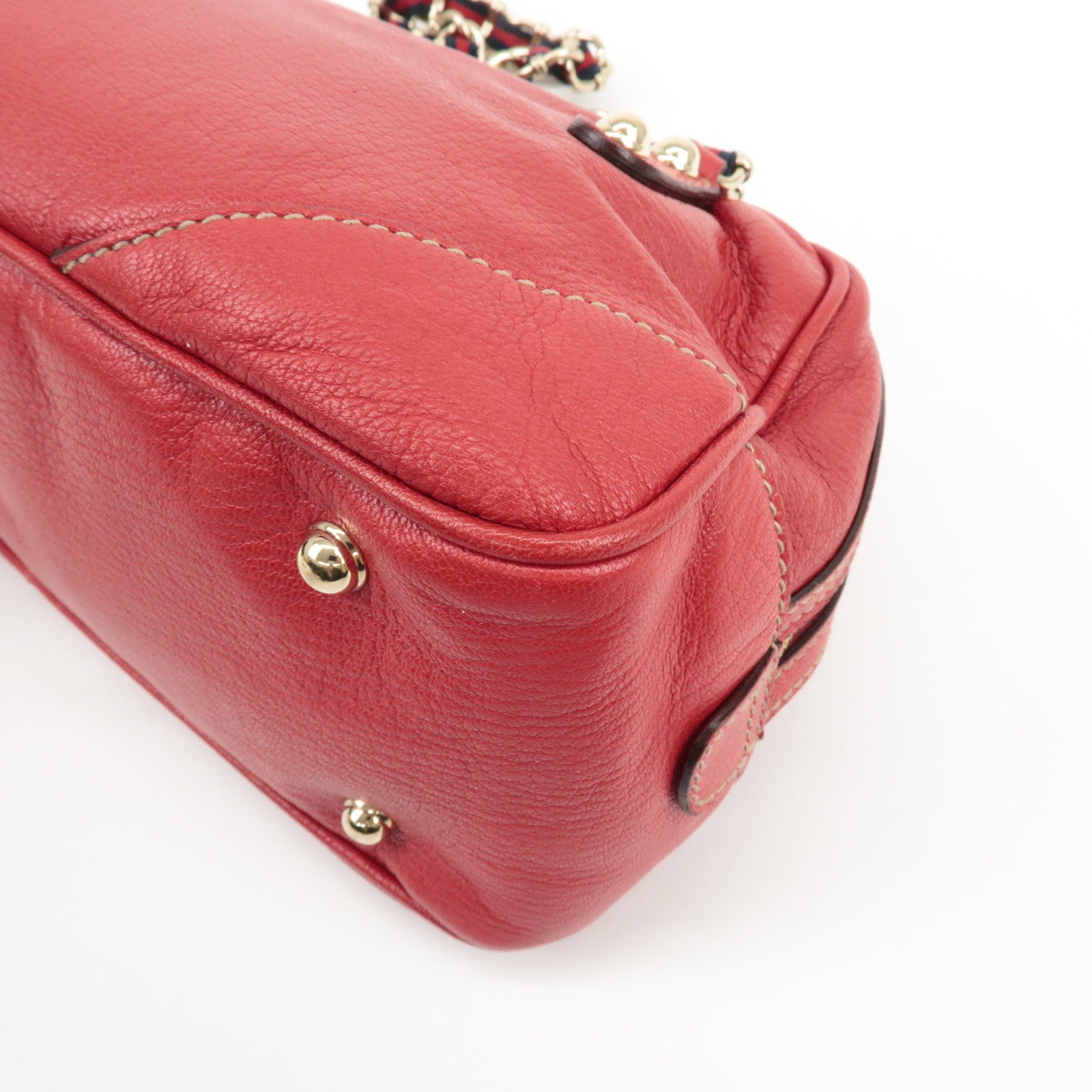 GUCCI Sherry Leather Chain Shoulder Bag Red 152462 Used