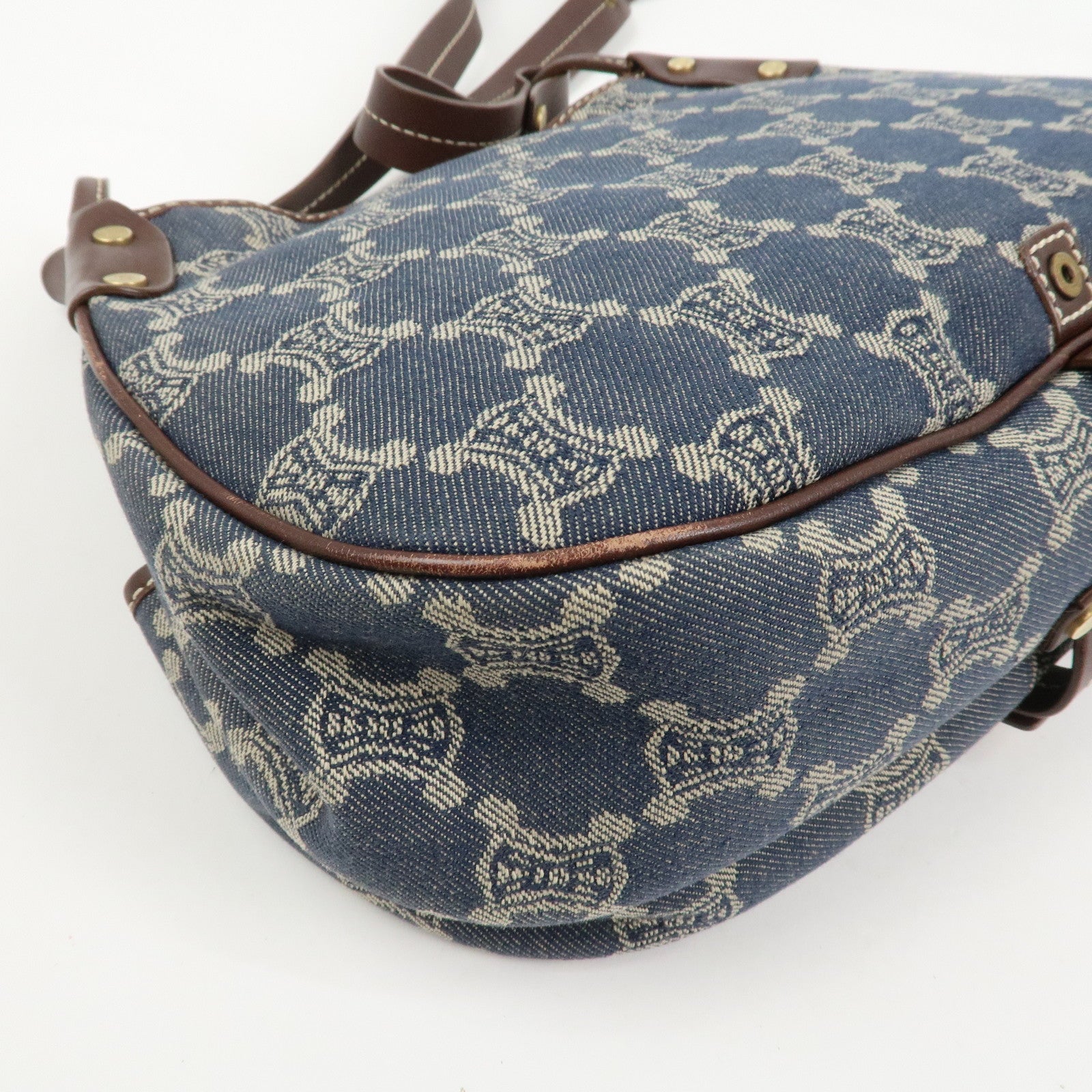 CELINE Macadam Logo Canvas Leather Shoulder Bag Crossbody Bag Denim