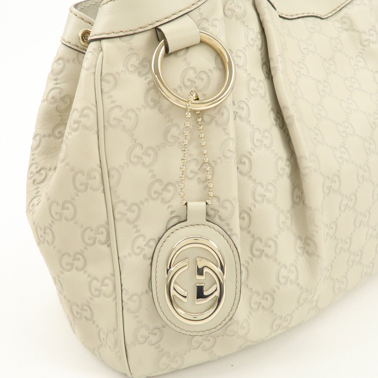 GUCCI Sukey Guccissima Leather Tote Bag Hand Bag Ivory 211944 Used