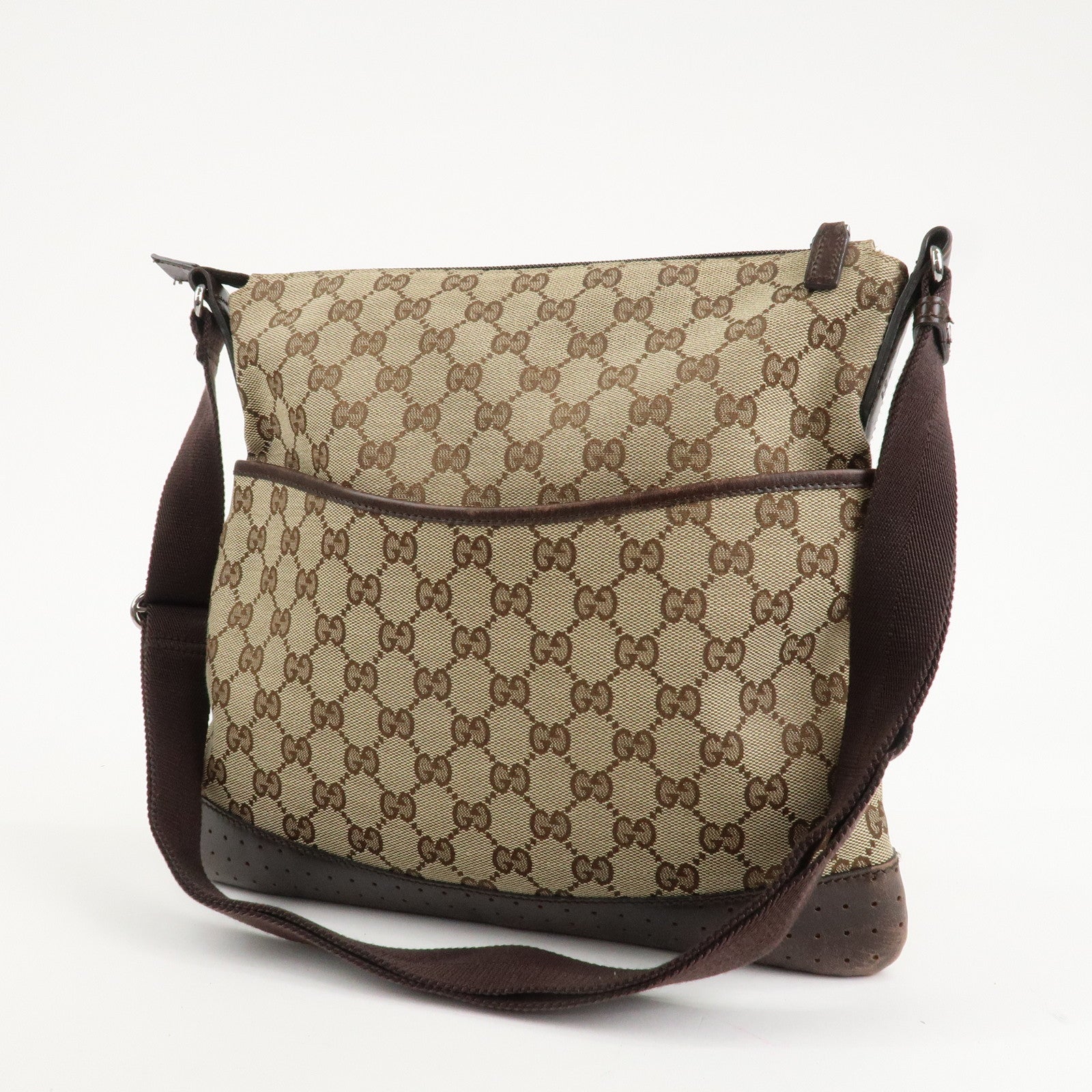 GUCCI GG Canvas Leather Shoulder Bag Crossbody Bag Brown 145857 Used