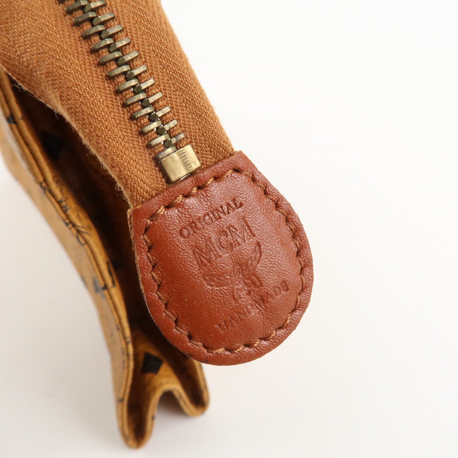 MCM Visetos Leather Clutch Bag Brown Gold Hardware