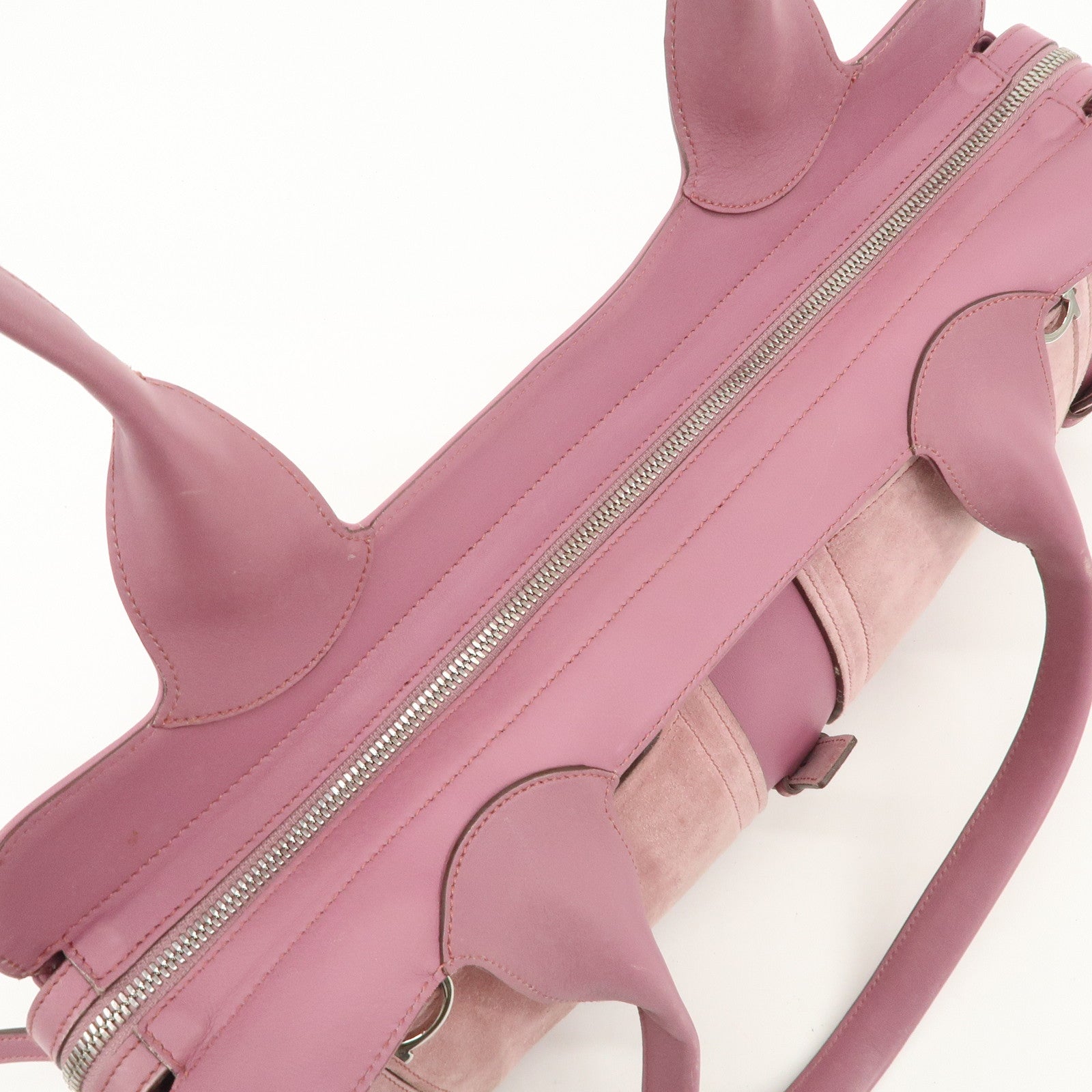 Ferragamo Gancini Leather Suede Shoulder Bag Hand Bag Pink