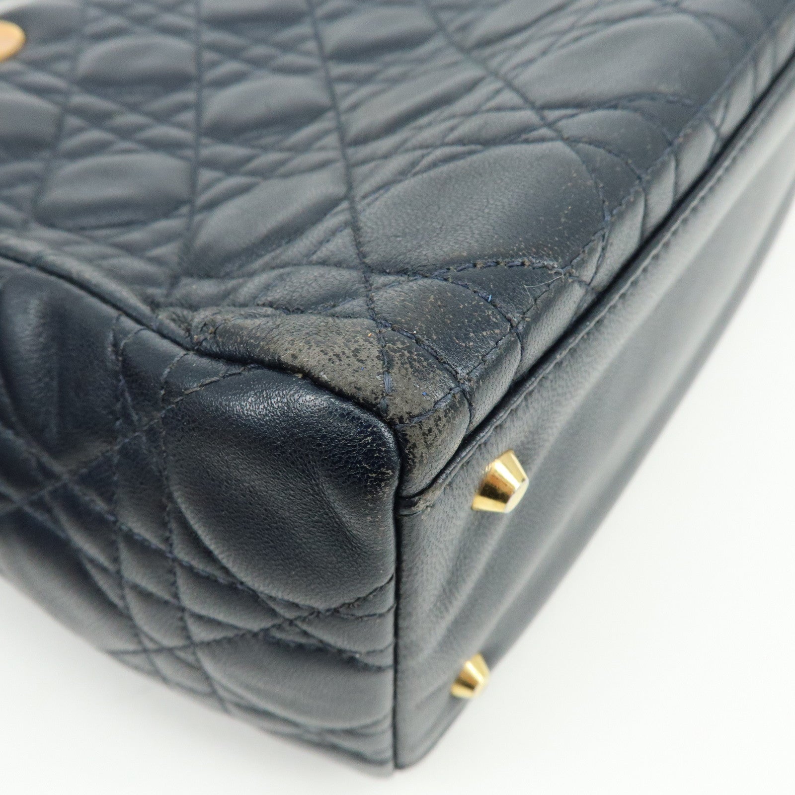 Christian Dior Lady Dior Cannage Leather Hand Bag Navy