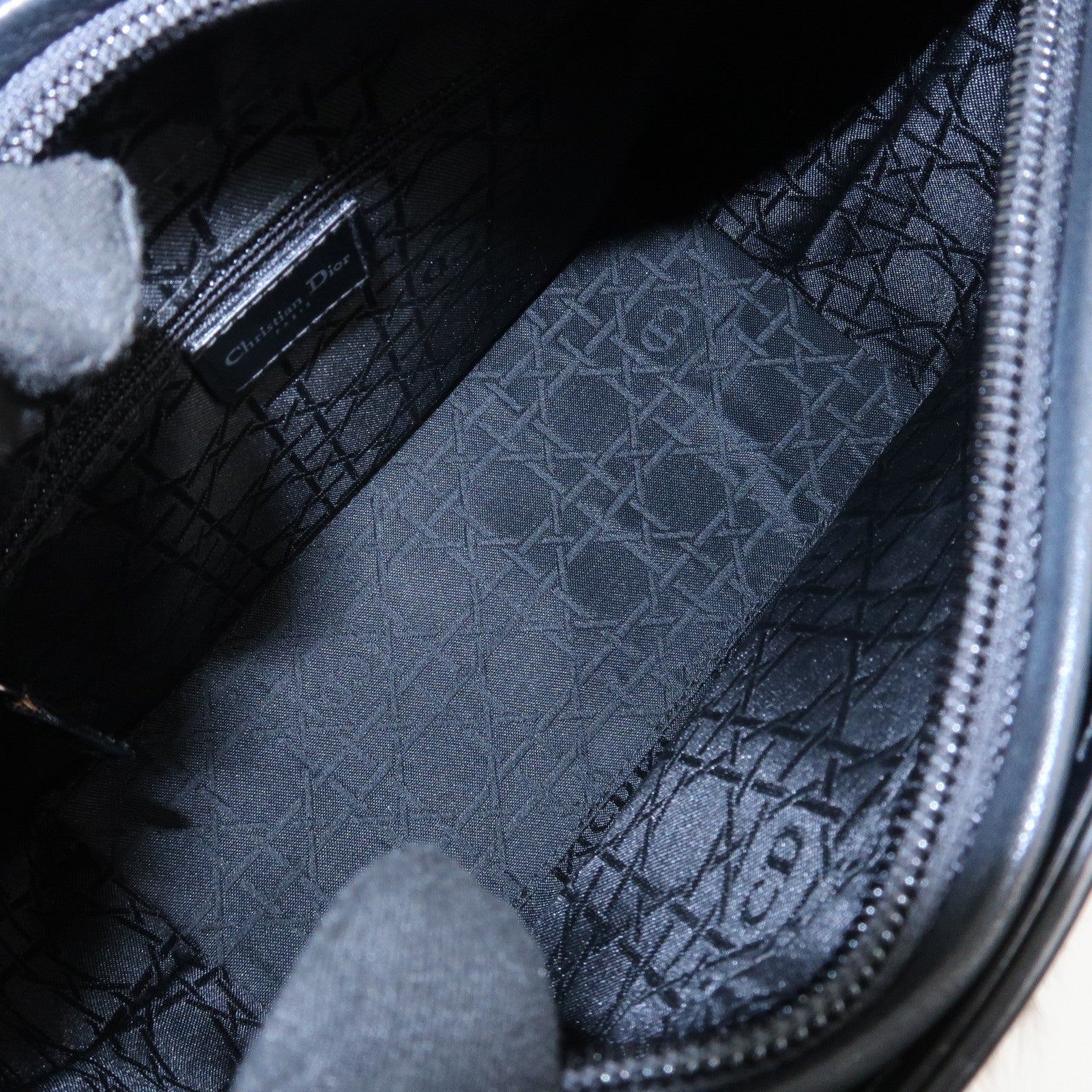 Christian Dior Lady Dior Unborn Calf Patent Leather Hand Bag Black