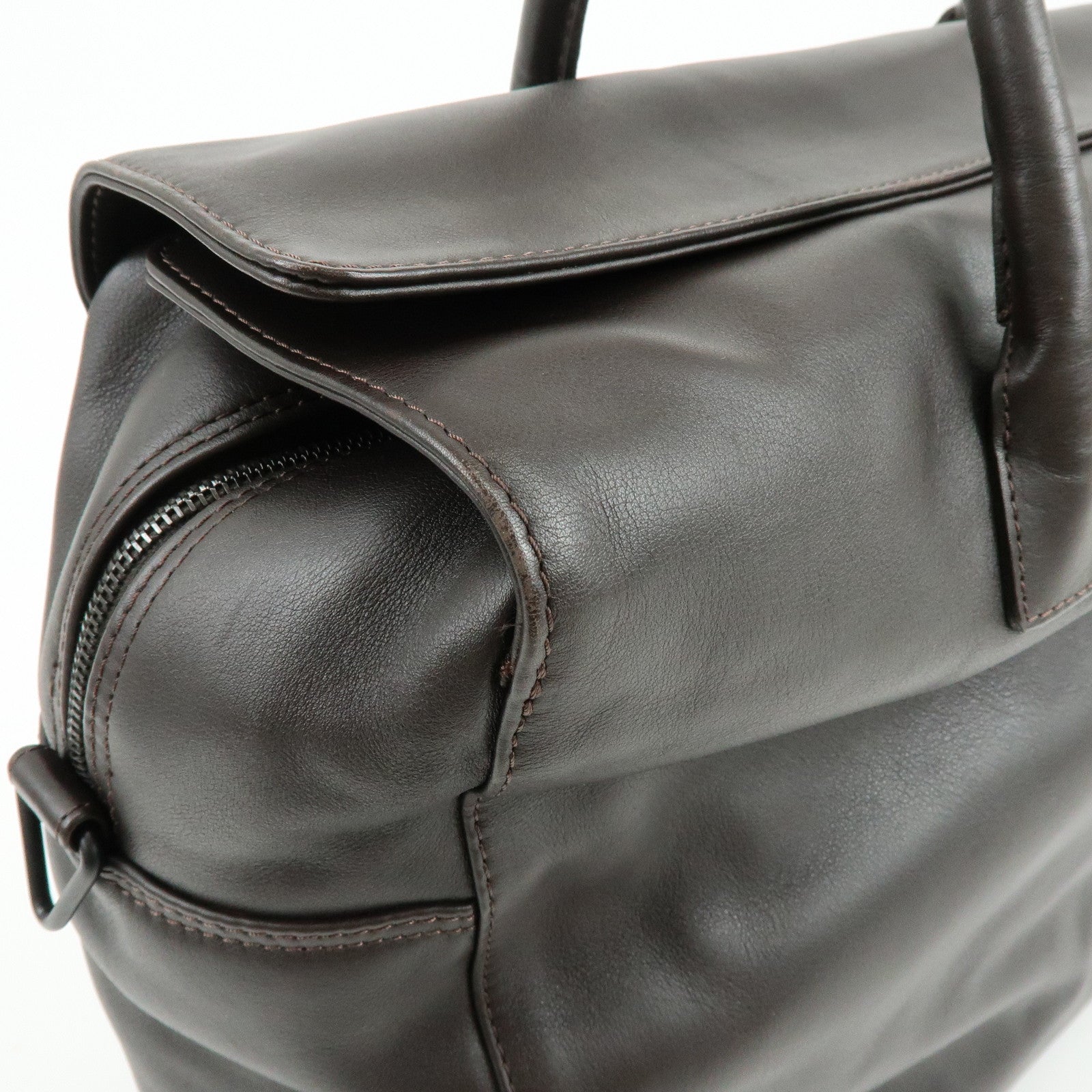 CHANEL COCO Mark Calf Skin Boston Bag Travel Bag Dark Brown