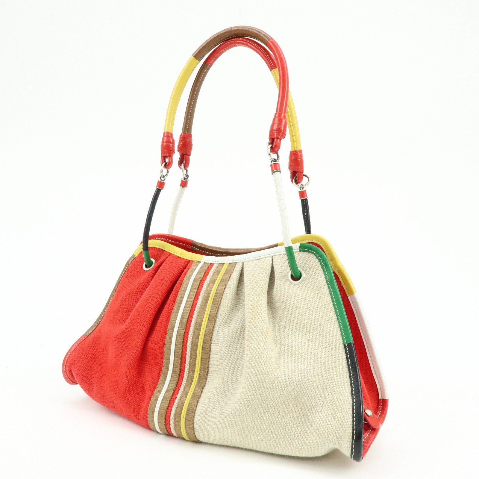 BOTTEGA VENETA Canvas Leather Shoulder Bag Hand Bag Multicolor