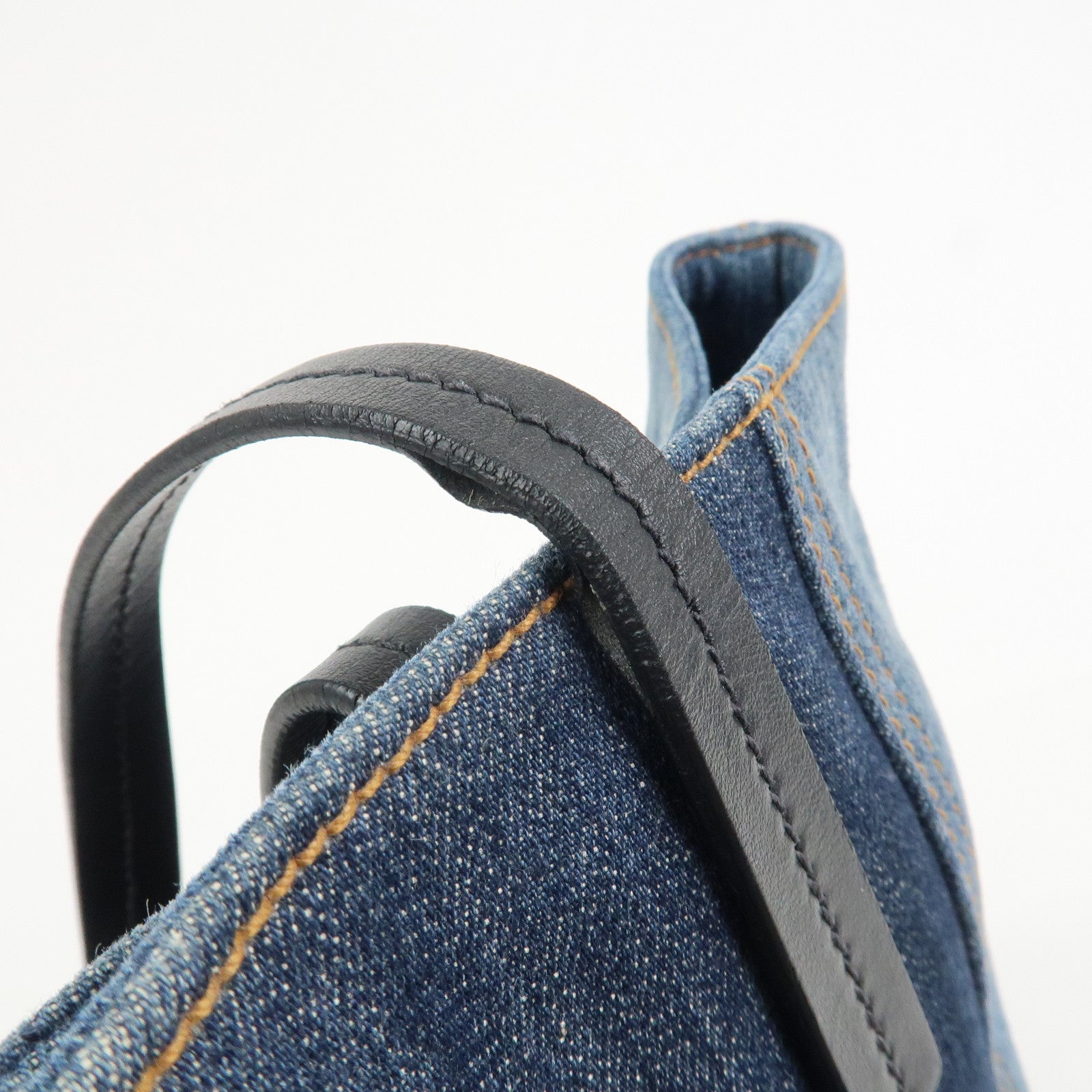 MIU MIU Denim Leather Tote Bag Shoulder Bag Navy 5BG024