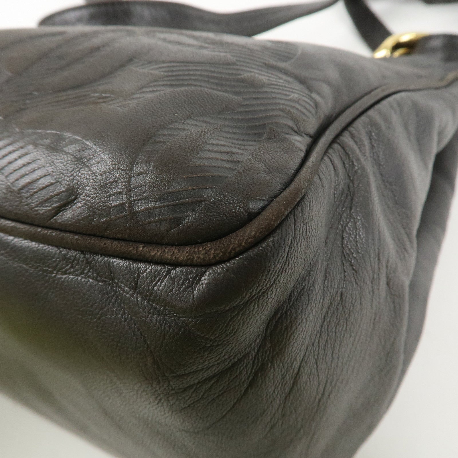 LOEWE Anagram Leather Shoulder Bag Gold Hardware Dark Brown Used