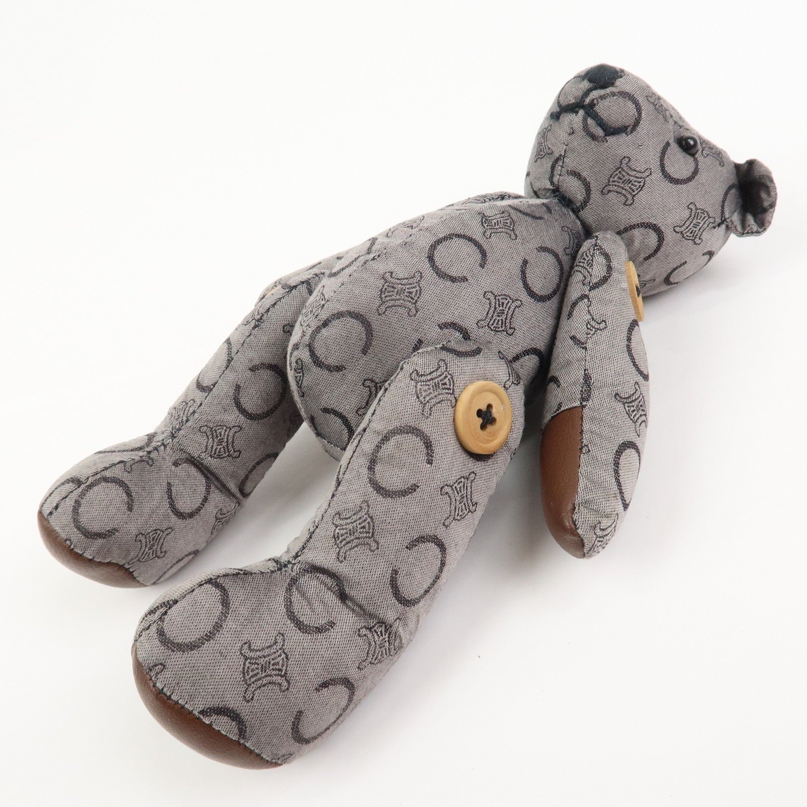 CELINE C Macadam Logo Canvas Leather Teddy Bear Stuffed Animal Gray