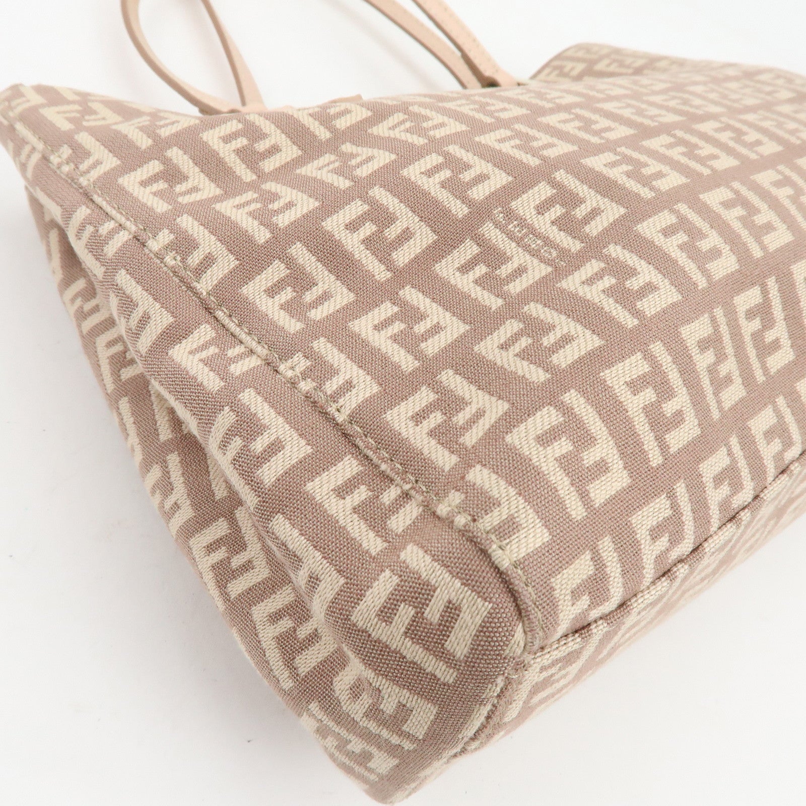FENDI Zucchino Canvas Leather Hand Bag Tote Bag Pink Beige 8BH132