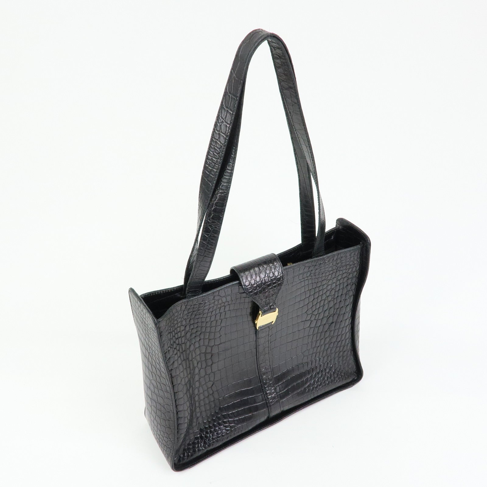 Ferragamo Vara Embossed Leather Tote Bag Shoulder Bag Black