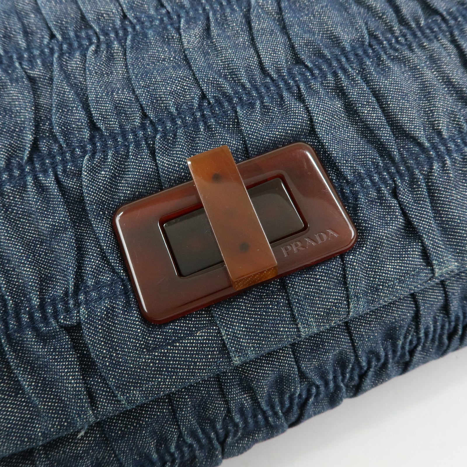 PRADA Triangle Logo Denim Clutch Bag Pouch Blue Brown