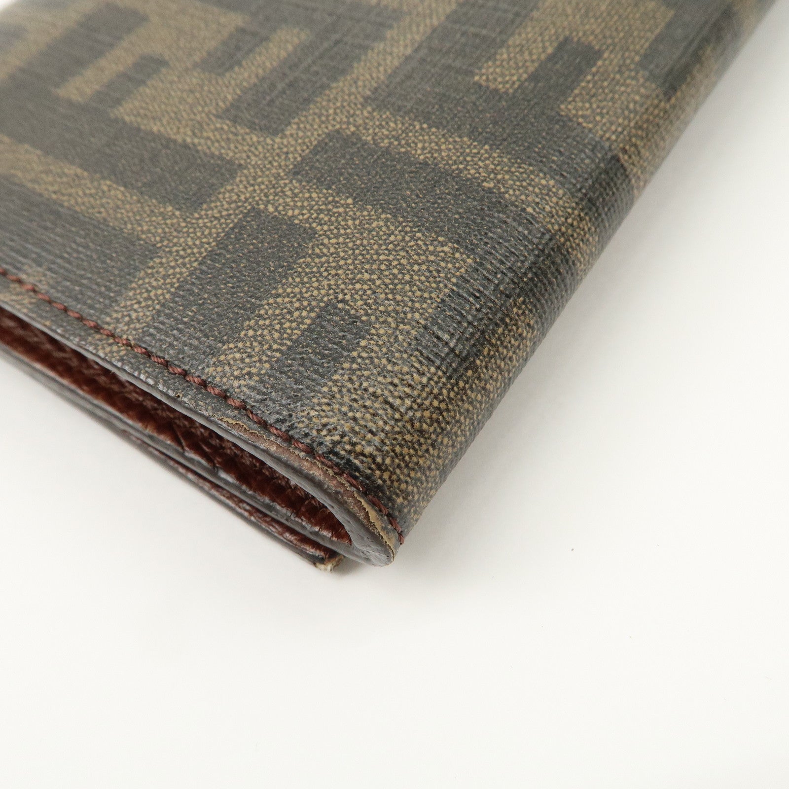 FENDI Zucca PVC Leather Bi-fold Long Wallet Black Brown 8M0000 Used