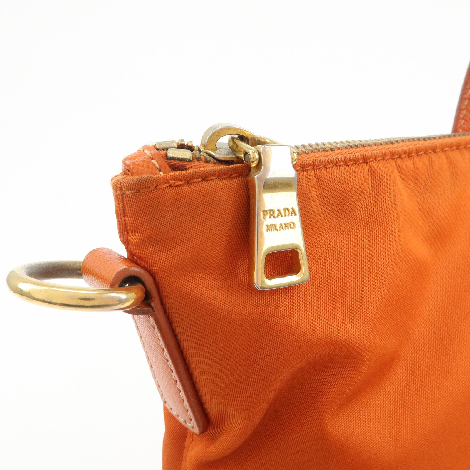 PRADA Nylon Saffiano Leather Tote Bag Hand Bag Orange