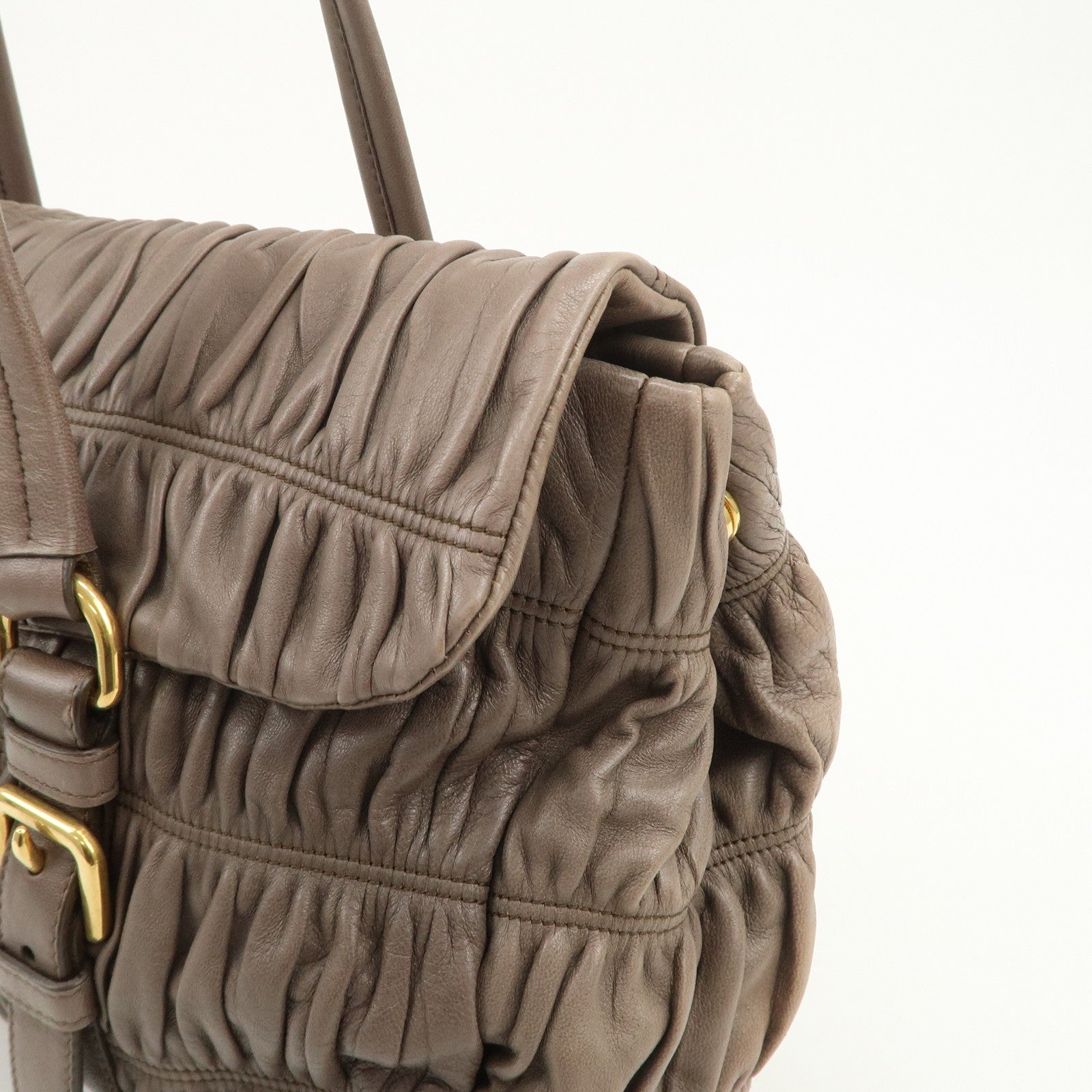 PRADA Logo Nappa Gaufre Leather Shoulder Bag Greige BR4443