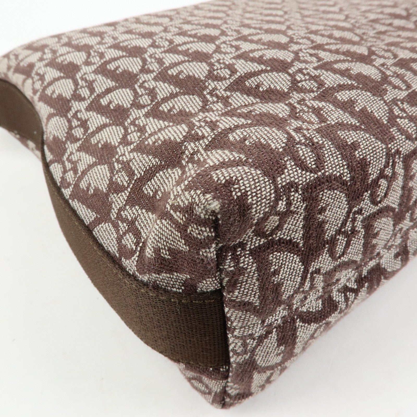 Christian Dior Trotter Jacquard Leather Shoulder Bag Brown