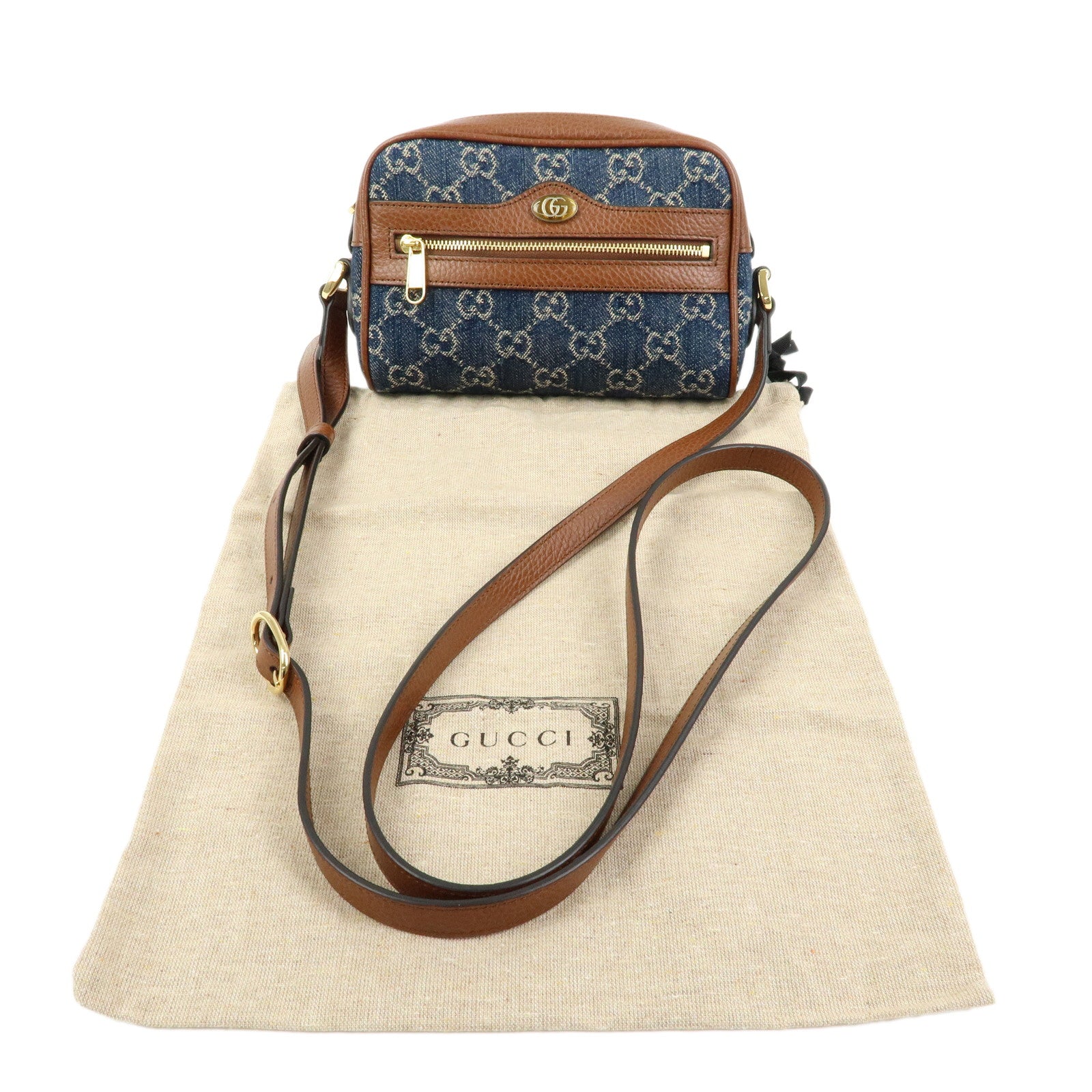 GUCCI Ophidia GG Denim Leather Shoulder Bag Crossbody Bag 517350