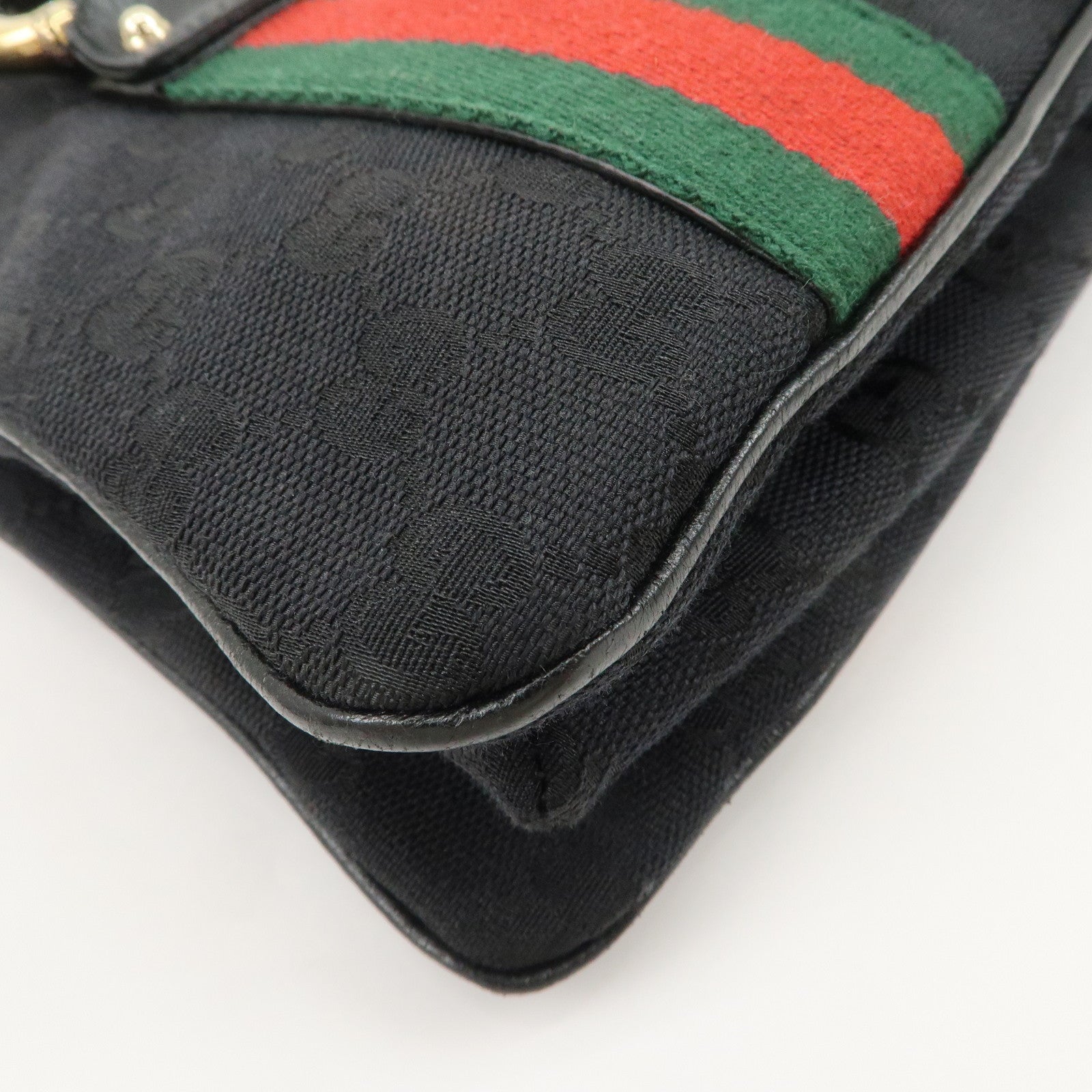 GUCCI Sherry Canvas Leather Tote Bag Hand Bag Black 131324 Used