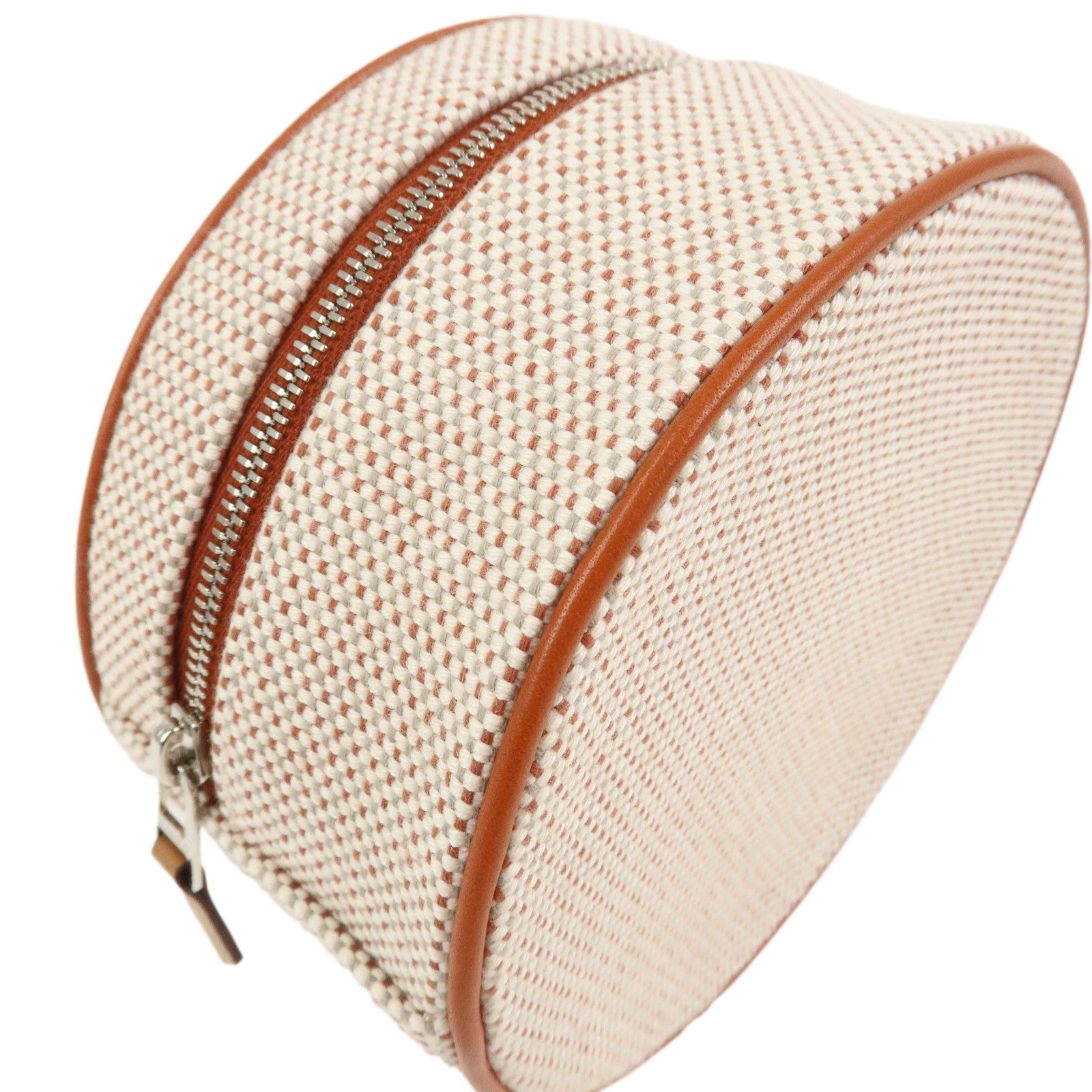 HERMES Evasion Cotton 100% Leather Cosmetic Makeup Pouch Vermilion