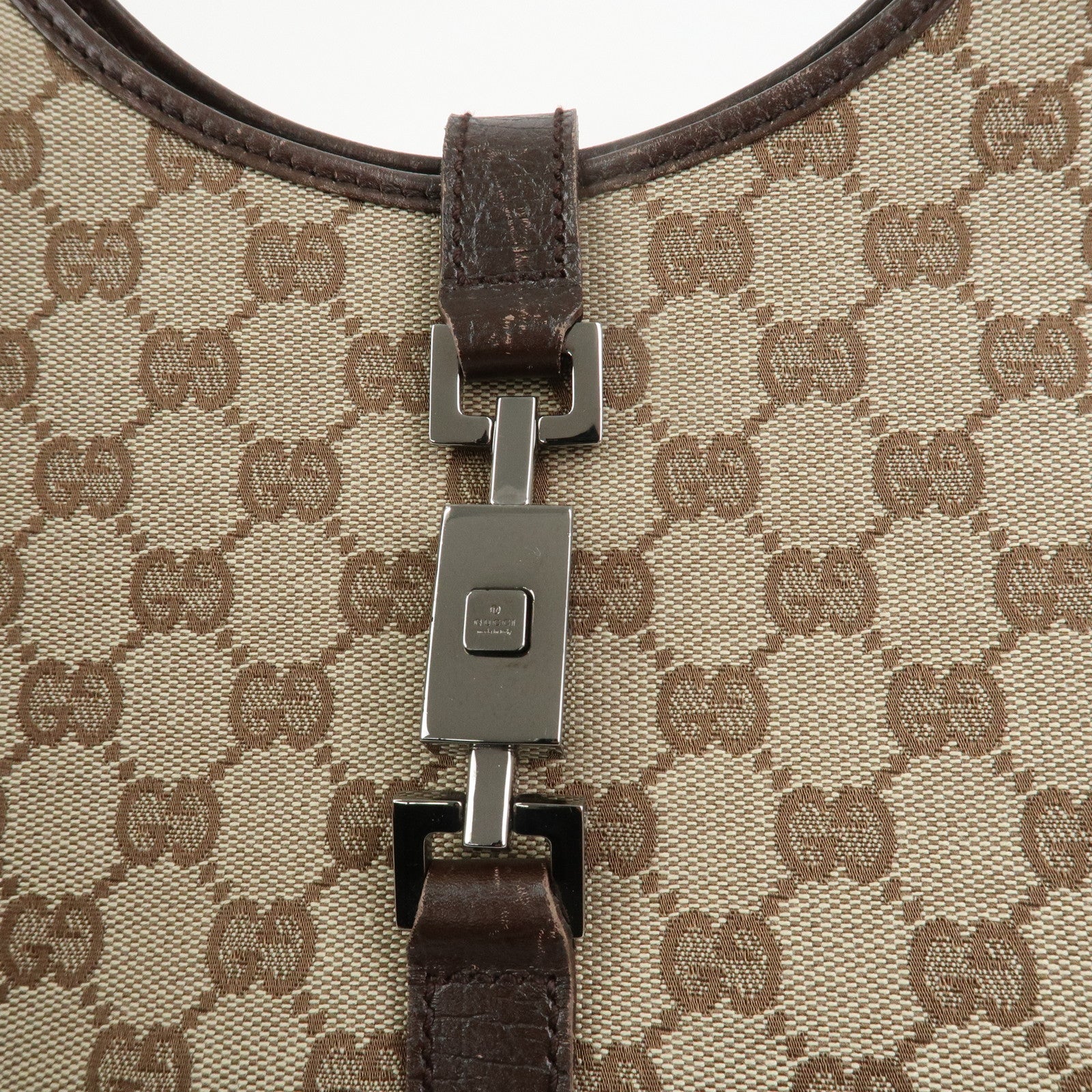 GUCCI Jackie Canvas Leather Shoulder Bag Hand Bag Beige Brown 01719