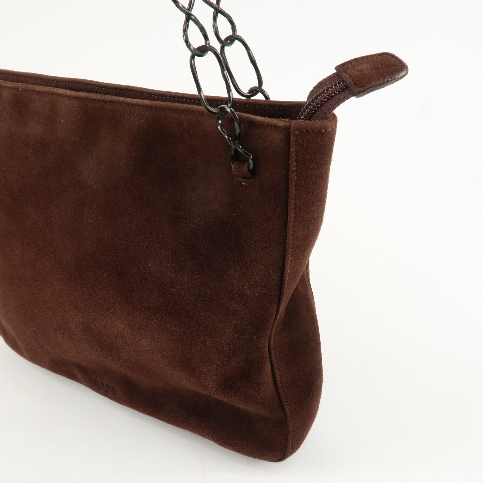 PRADA Suede Leather Chain Shoulder Bag Hand Bag Brown
