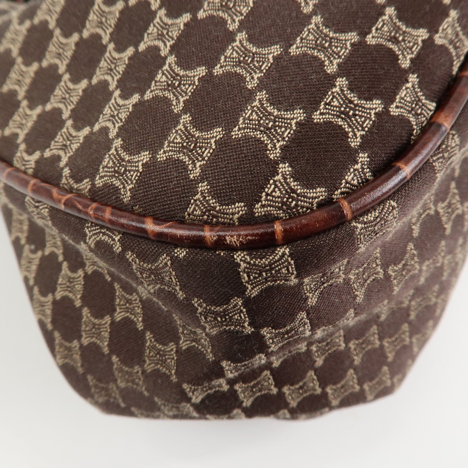 CELINE Macadam Canvas Embossed Leather Shoulder Bag Hand Bag Brown