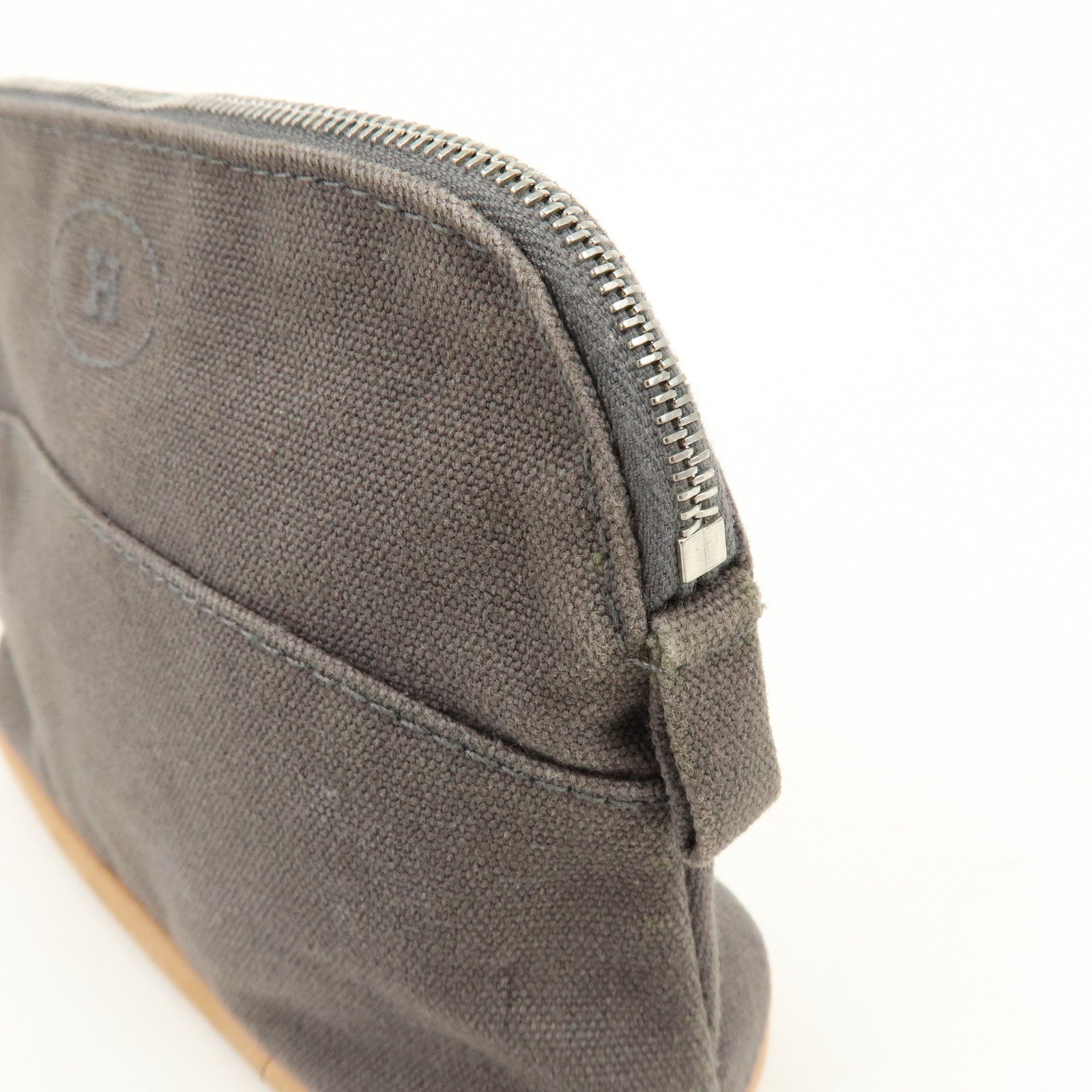 HERMES Bolide Mini Mini 16 Canvas Leather Pouch Gray Beige