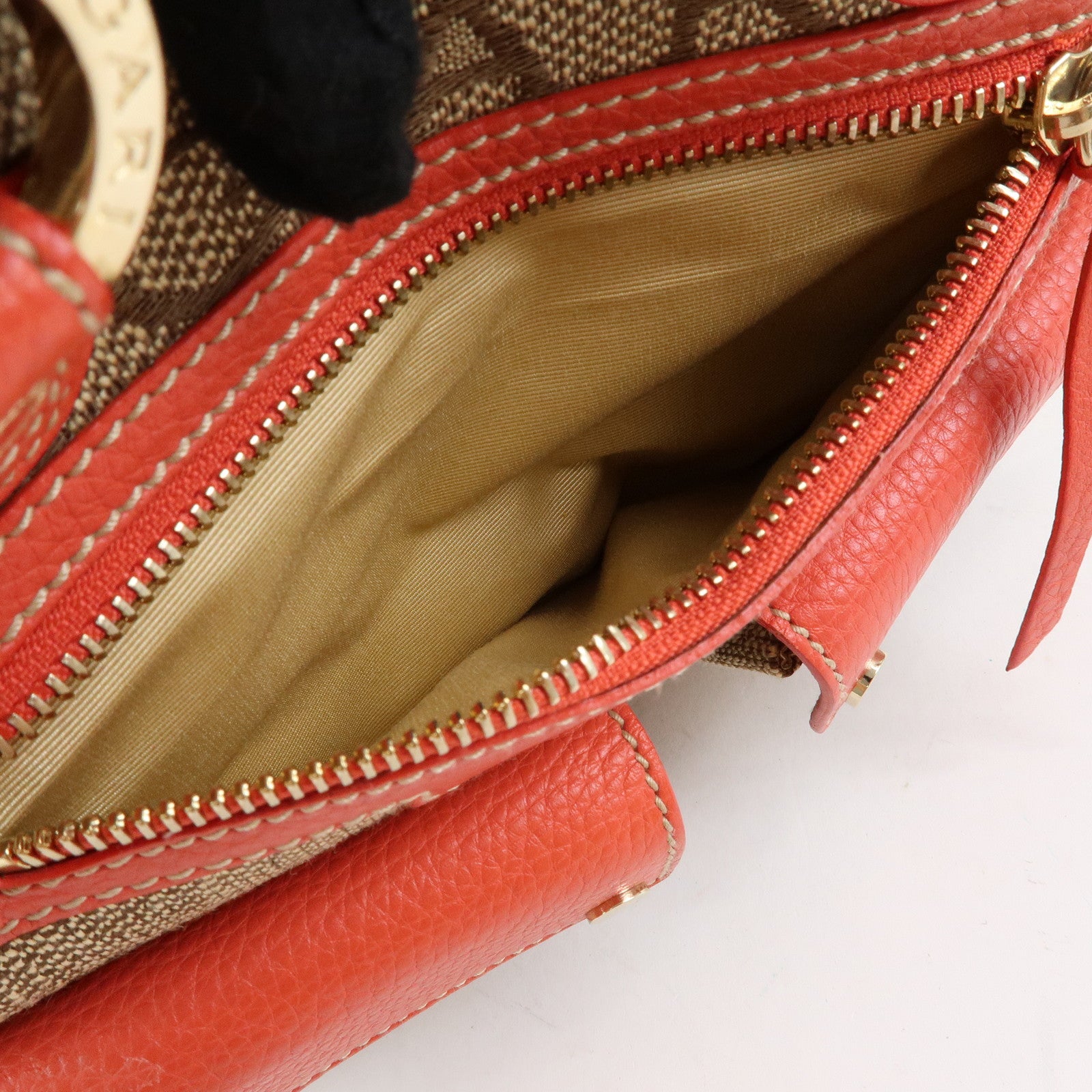 BVLGARI Logomania Canvas Leather 2Way Hand Shoulder Bag Brown Coral