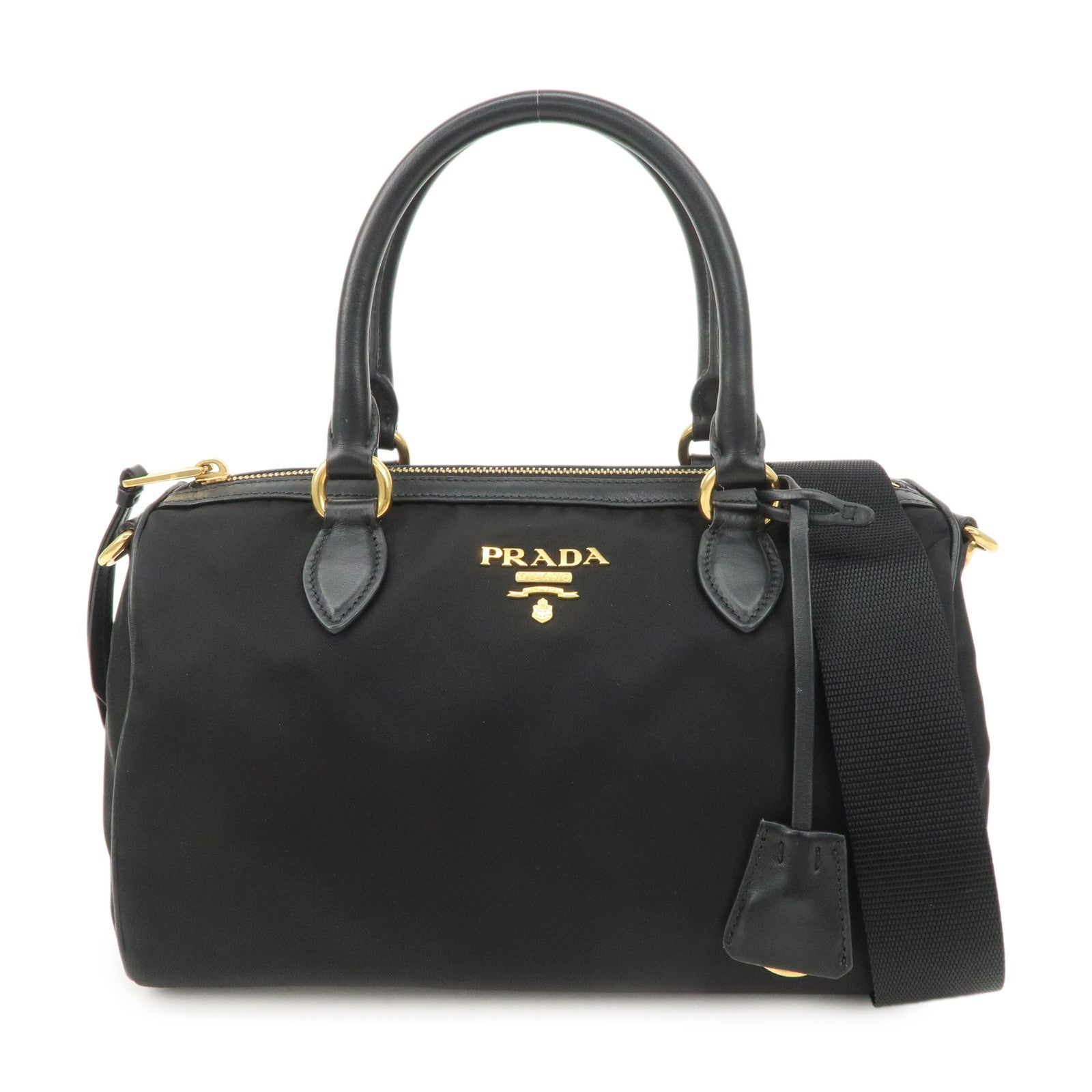 PRADA Nylon Leather 2Way Bag Hand Bag Shoulder Bag Black 1BA104