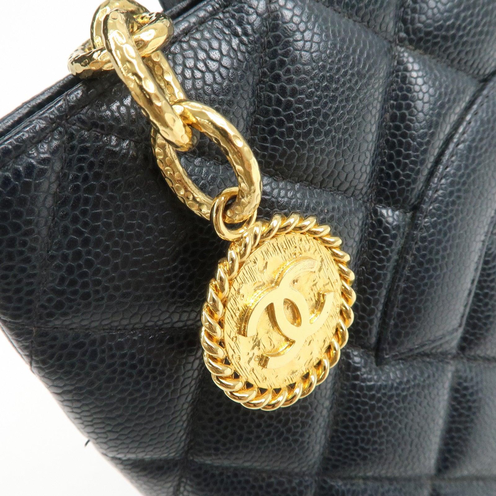 CHANEL COCO Mark Matelasse Medallion Tote Bag Hand Bag Navy A01804