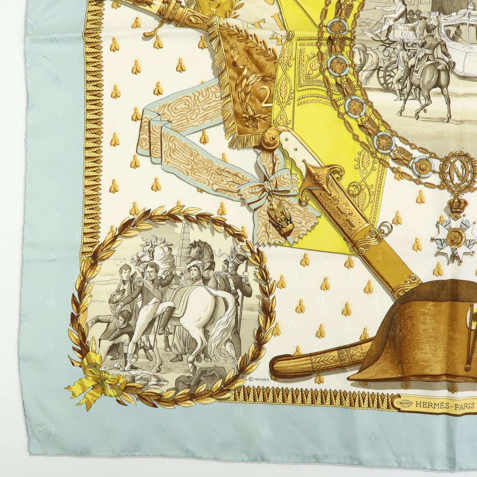 HERMES Carre 90 Silk 100% Scarf NAPOLEON Gold Yellow
