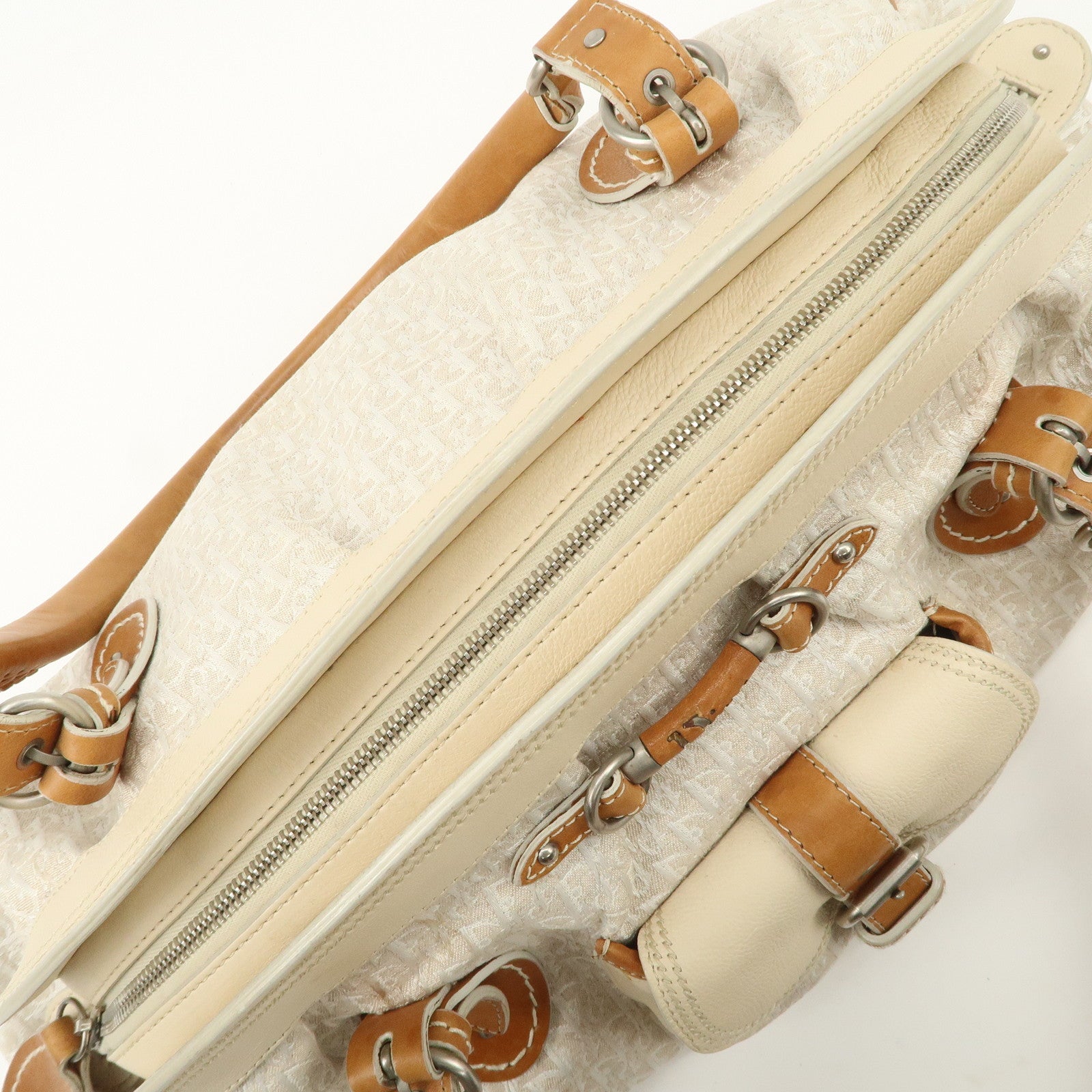 Christian Dior Trotter Canvas Leather Shoulder Bag Brown Ivory