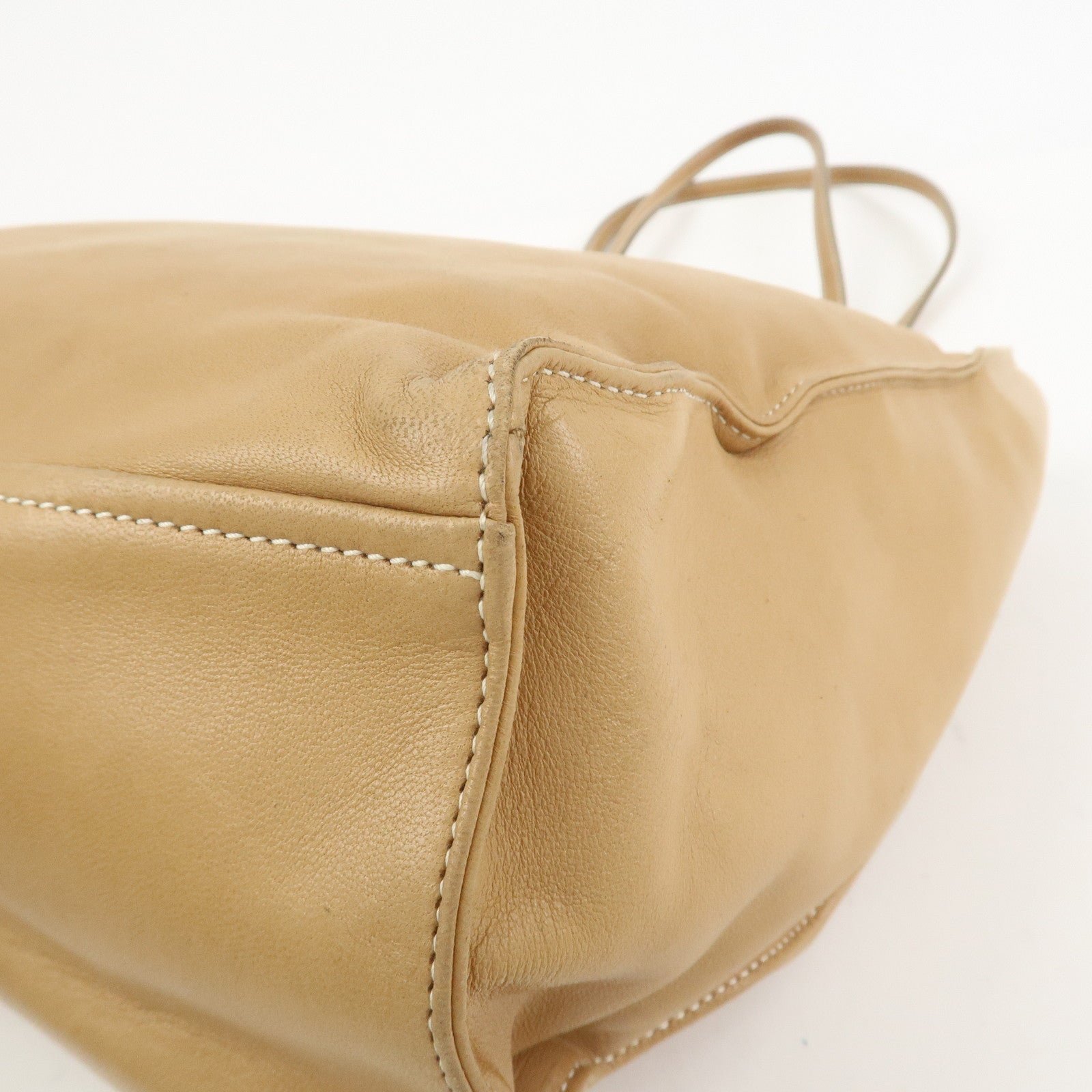 PRADA Triangle Logo Lambskin Tote Bag Shoulder Bag Beige BR1566