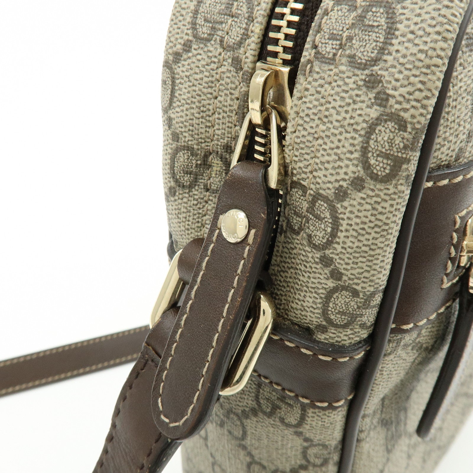 GUCCI GG Supreme Leather Shoulder Crossbody Bag Beige Brown 233268