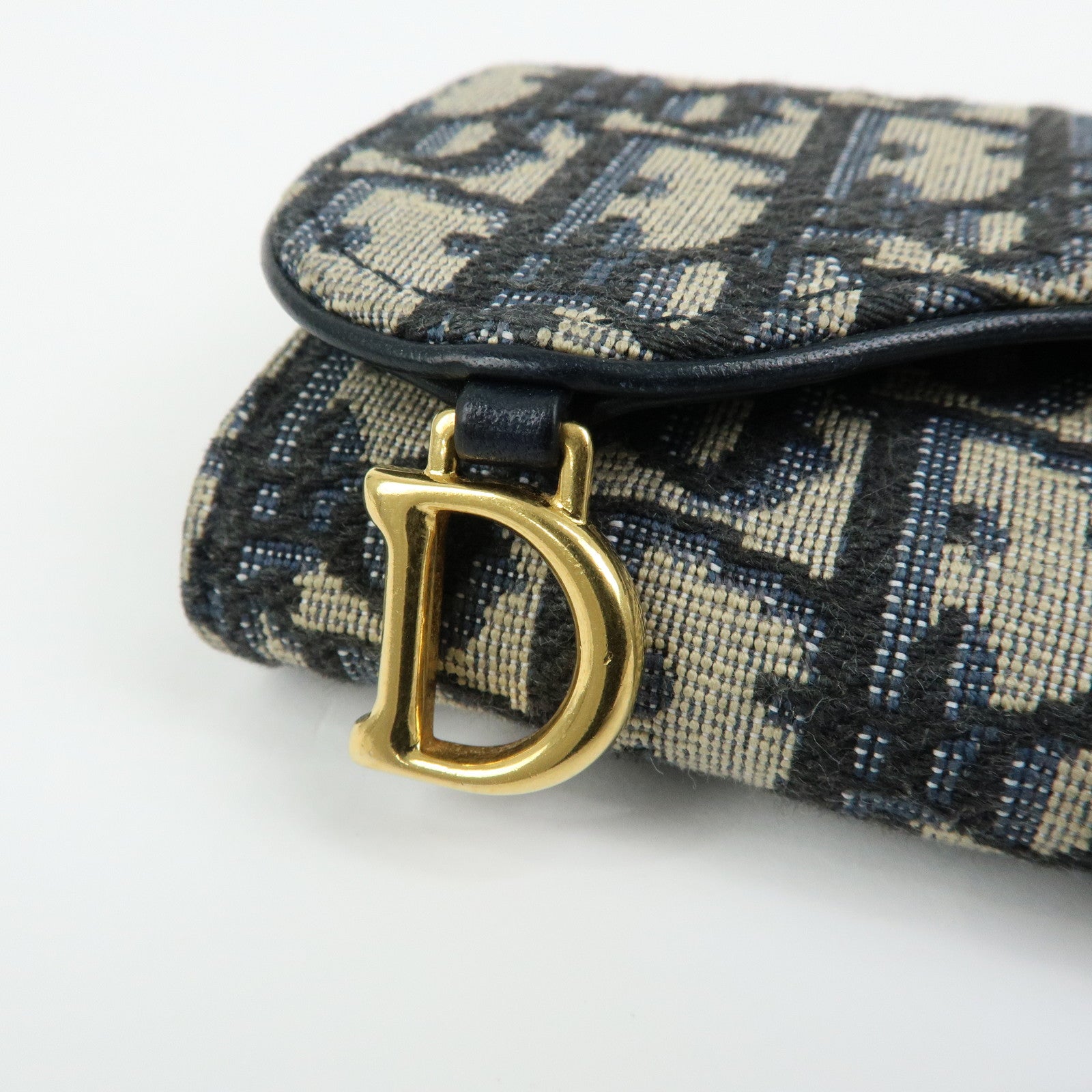 Christian Dior Saddle Oblique Jacquard Canvas Key Case Navy