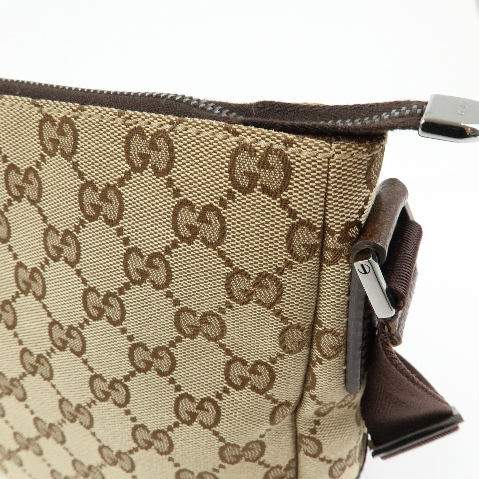 GUCCI GG Canvas Leather Crossbody Shoulder Bag Beige Brown 114273